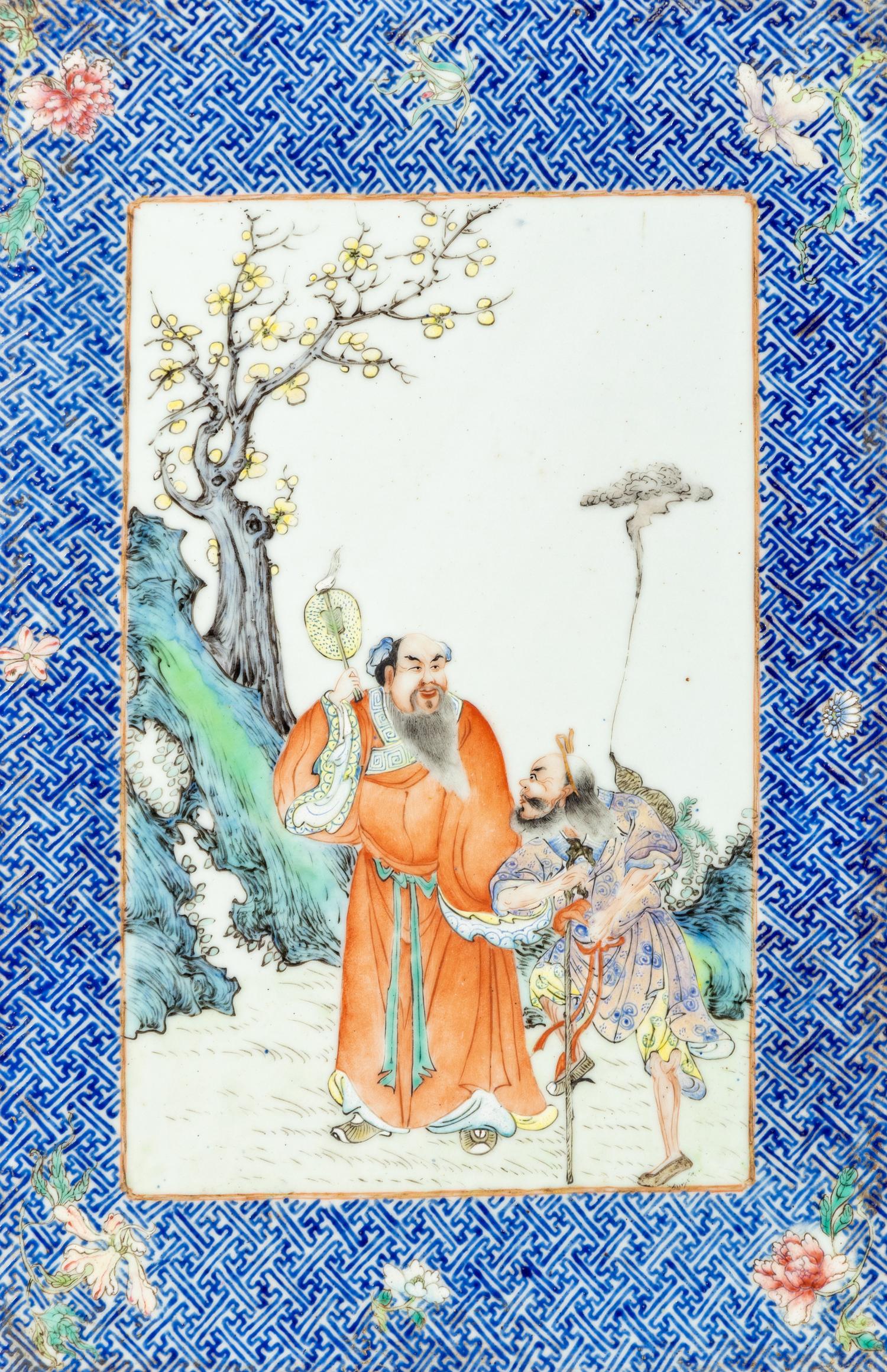 A Pair of Chinese Famille Rose Porcelain Plaque Inset Hanging Screens