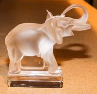 A Lalique Molded Glass Figure of an Elephant. Height 6 1/8 inches.