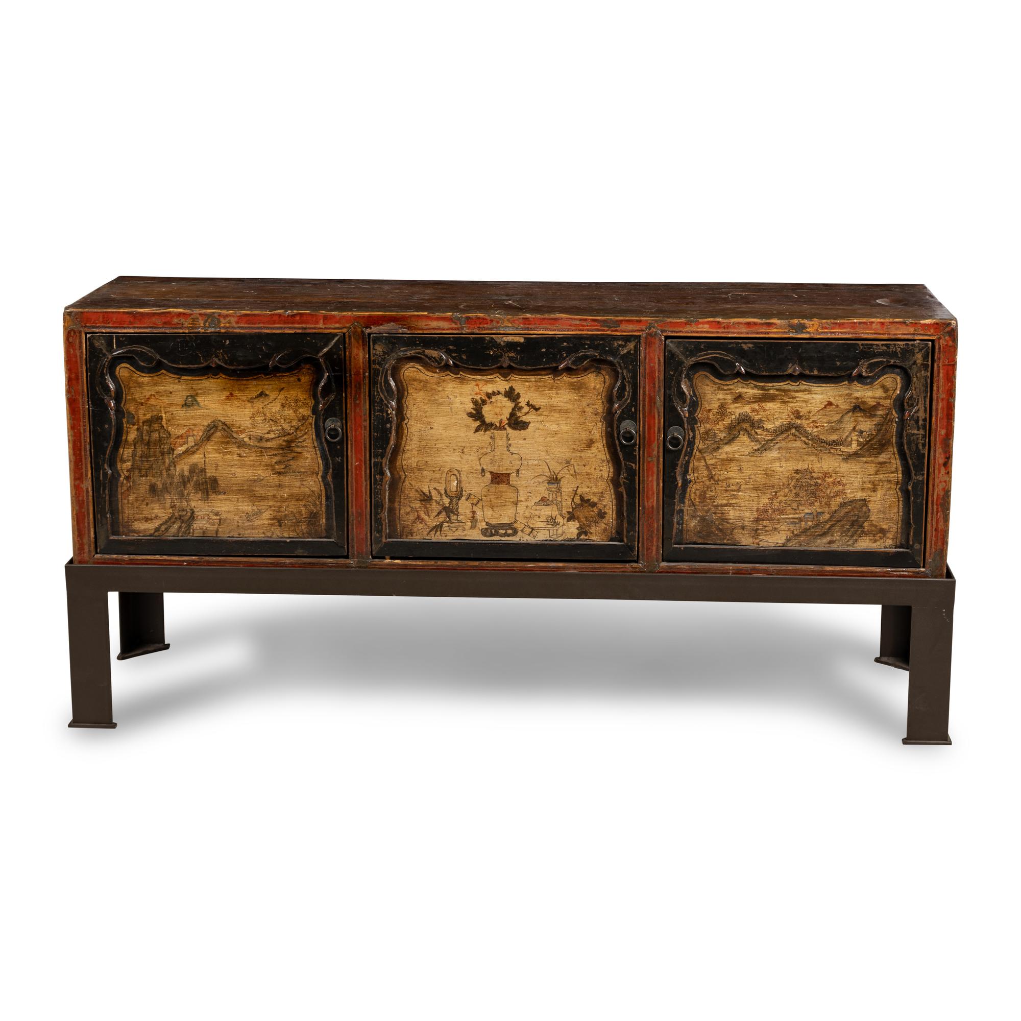 A Chinese Painted Cabinet on Stand