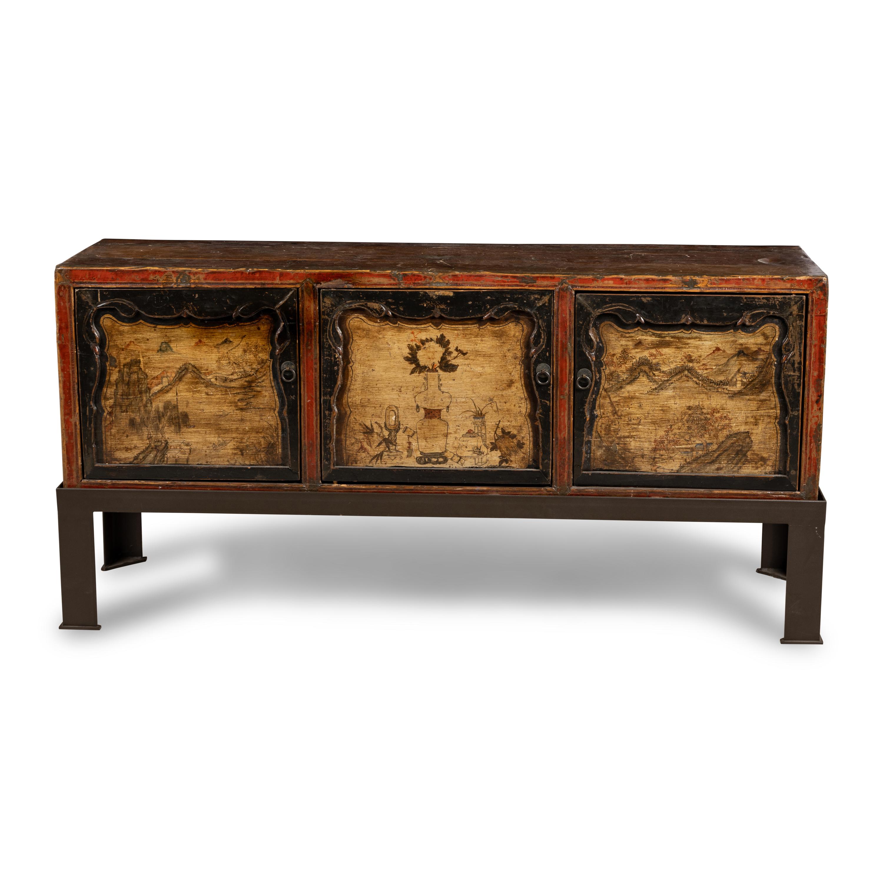 A Chinese Painted Cabinet on Stand