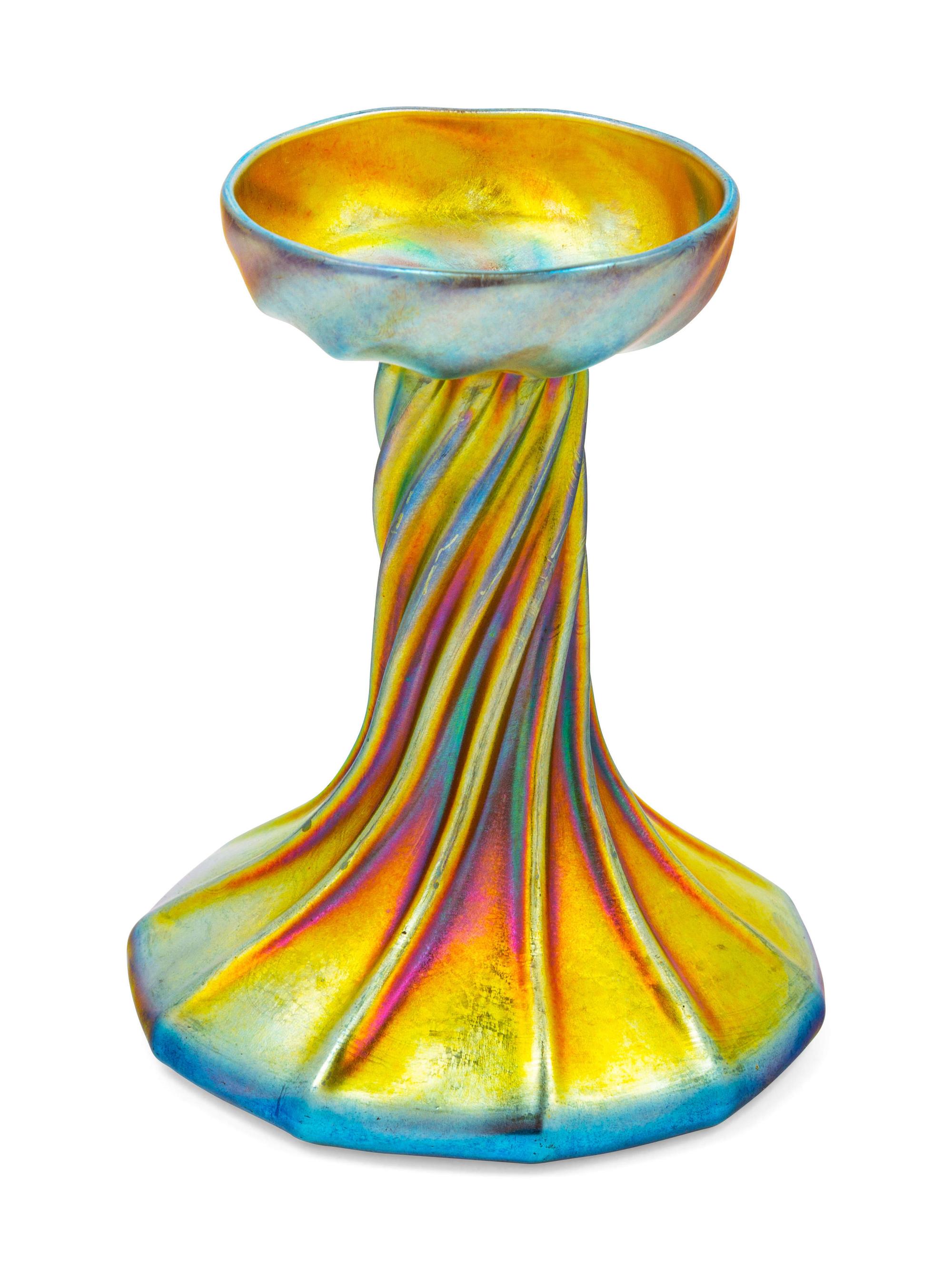 A Tiffany Favrile Glass Candlestick