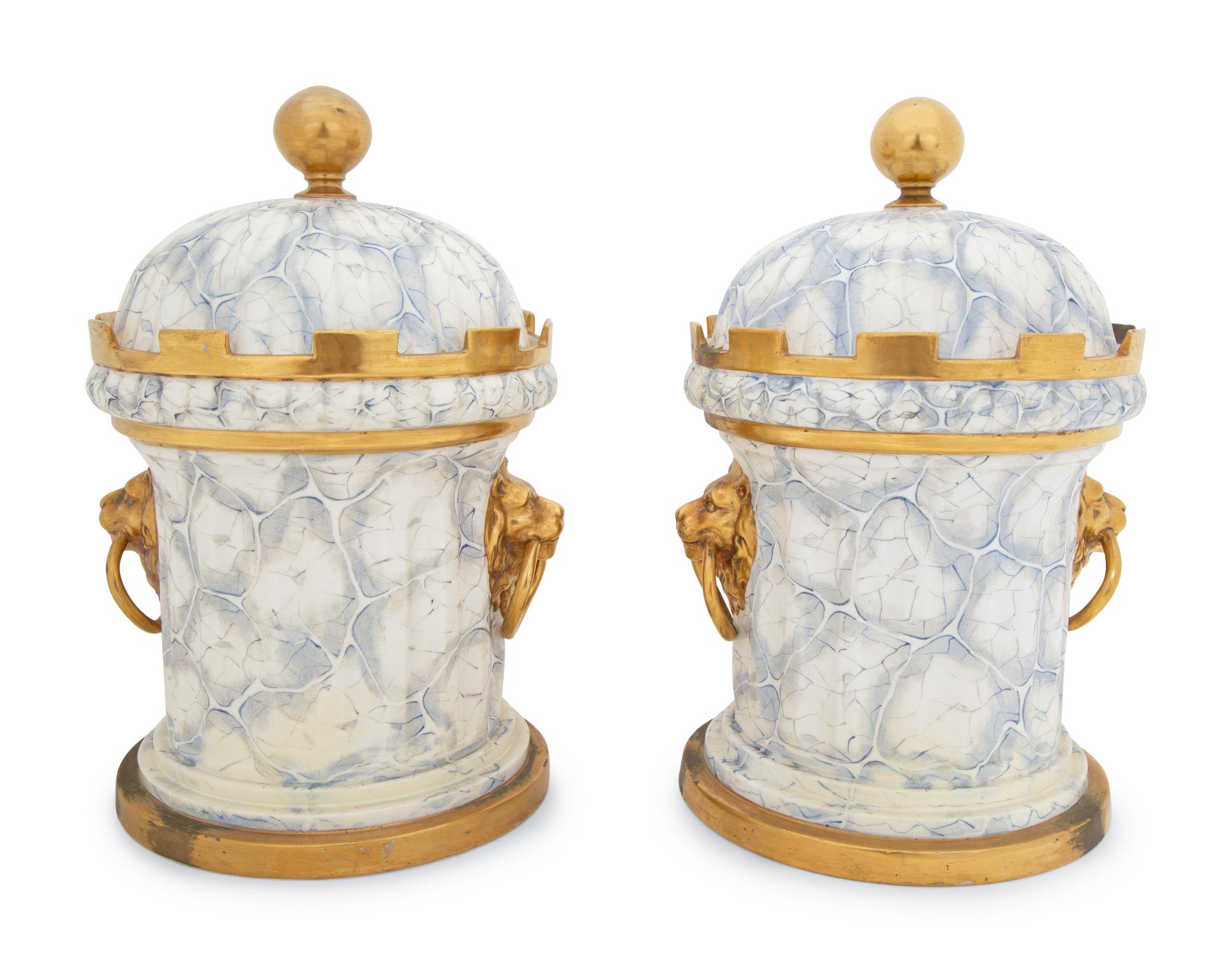 A Pair of English Parcel Gilt Porcelain Fruit Coolers