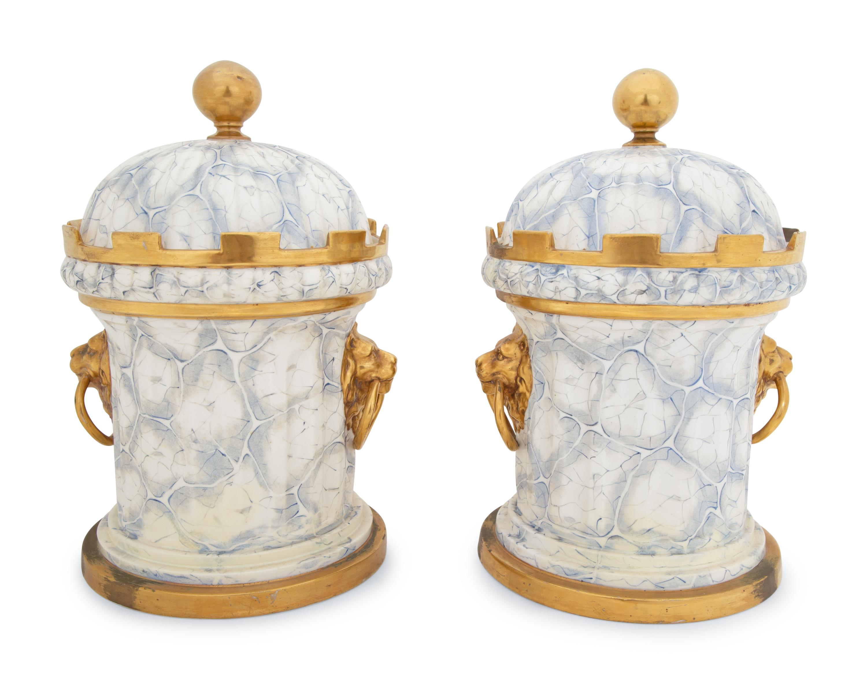 A Pair of English Parcel Gilt Porcelain Fruit Coolers