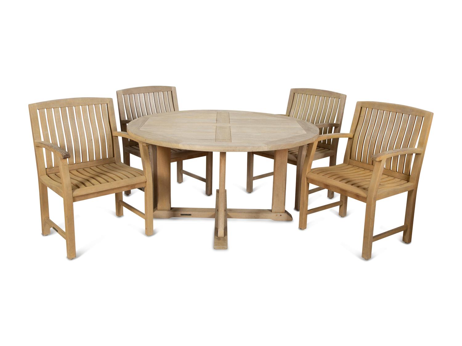 A Contemporary Teak Outdoor Dining Table and Four Chairs