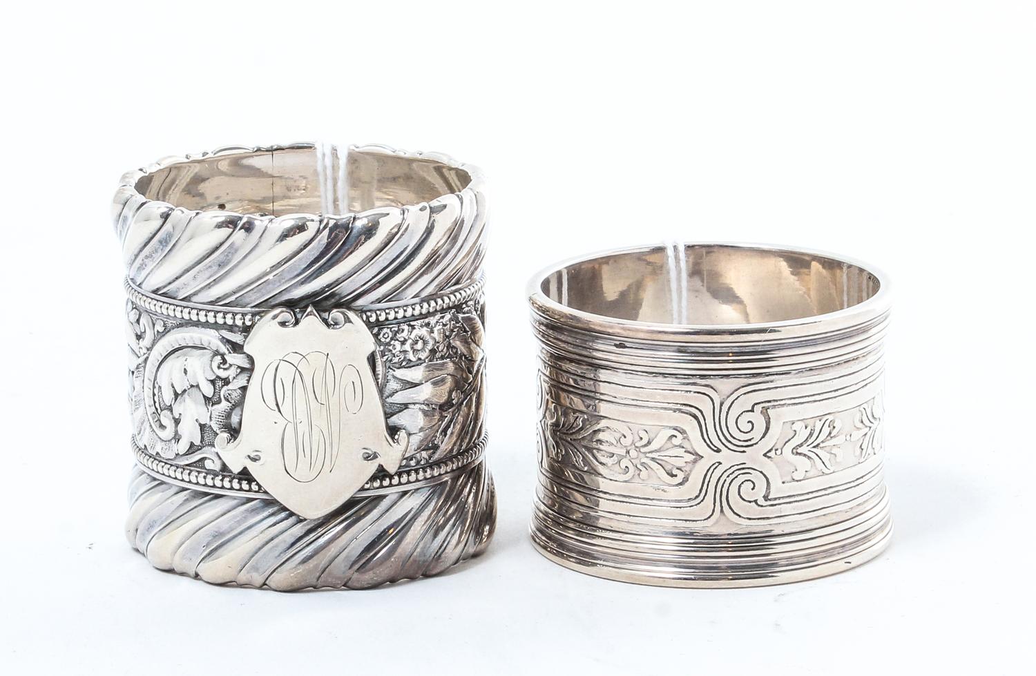 Two American Silver Napkin Rings, Gorham Mfg. Co., Providence, RI and Tiffany & Co., New York, NY, the Gorham example with gadroon and