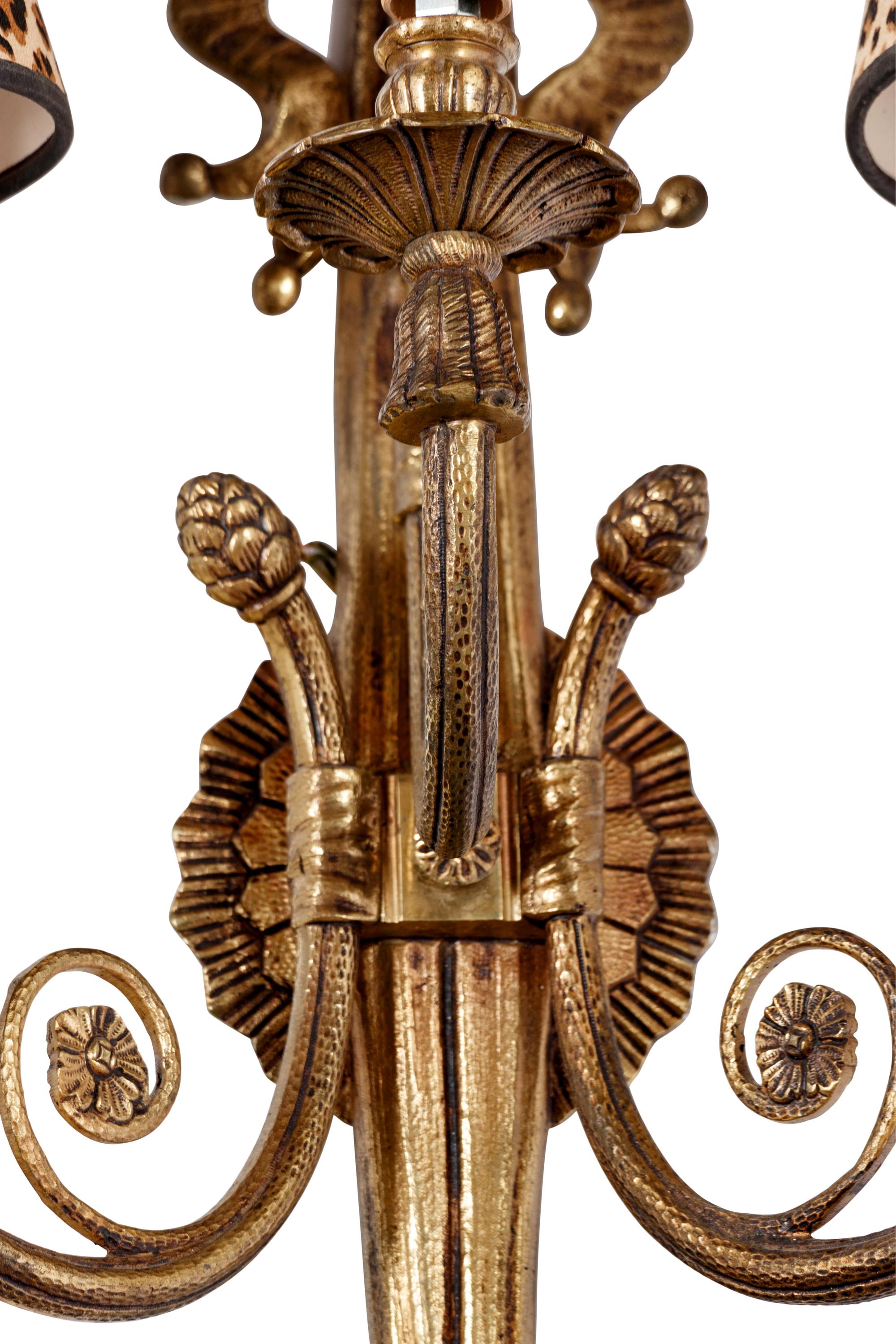 A Pair of Gilt Bronze Three-Light Sconces