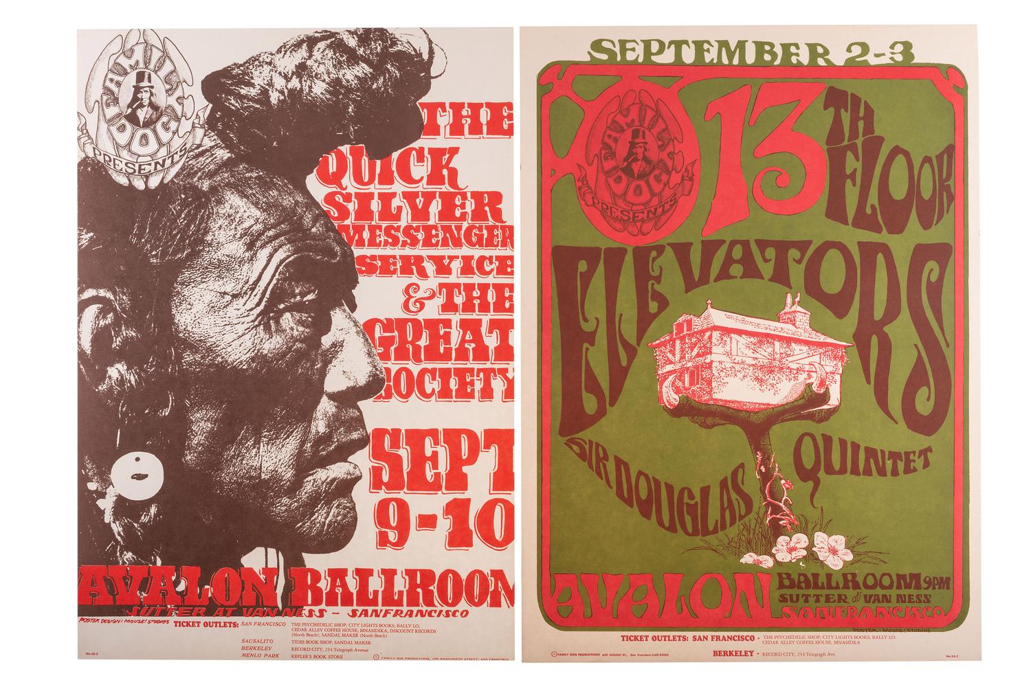 [MUSIC] -- [POSTERS]. MOUSE, Stanley, and KELLEY, Alton, artists. A group of 8 Family Dog posters from 1966, comprising: