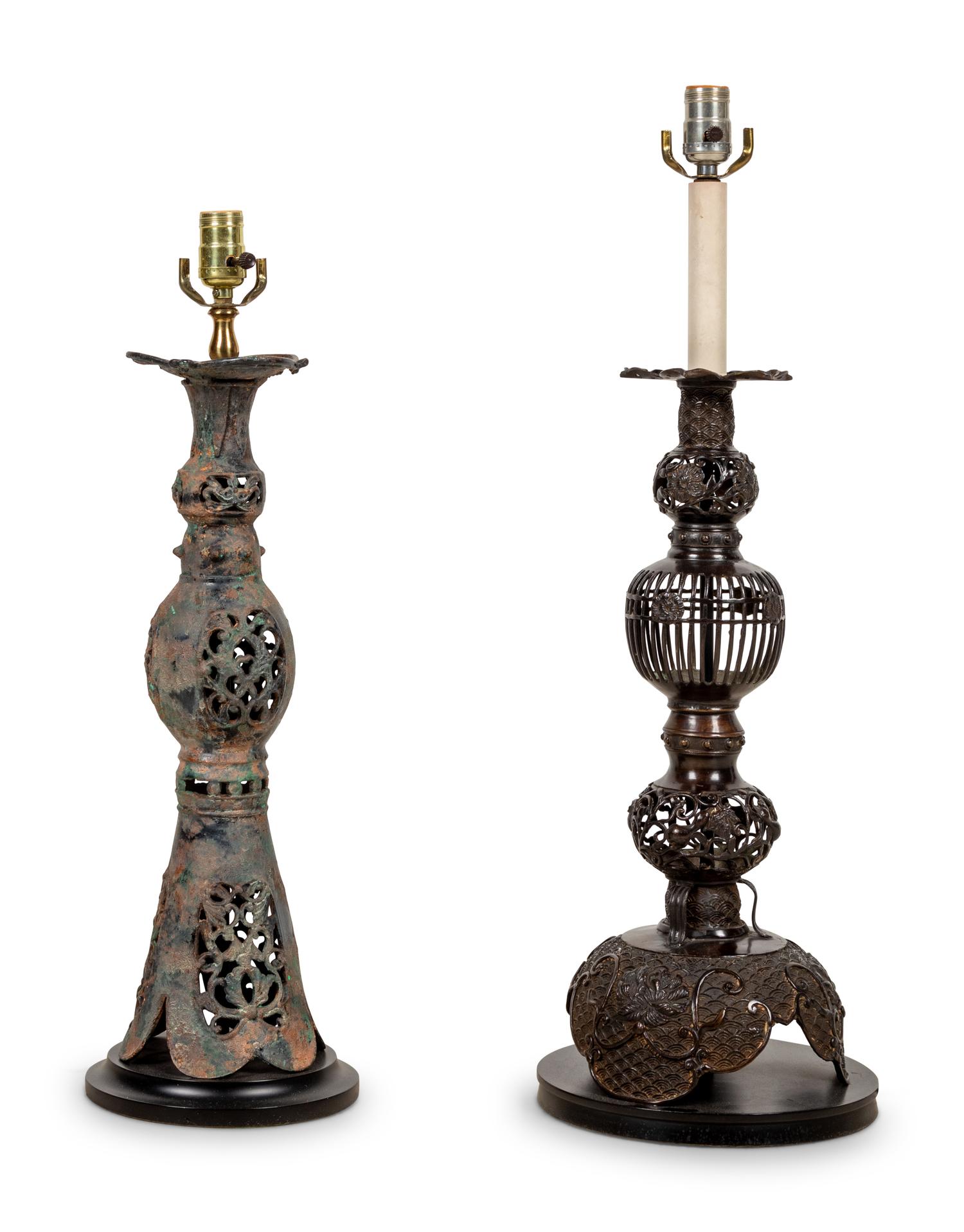 Two Japanese Bronze Lamps