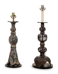 Two Japanese Bronze Lamps