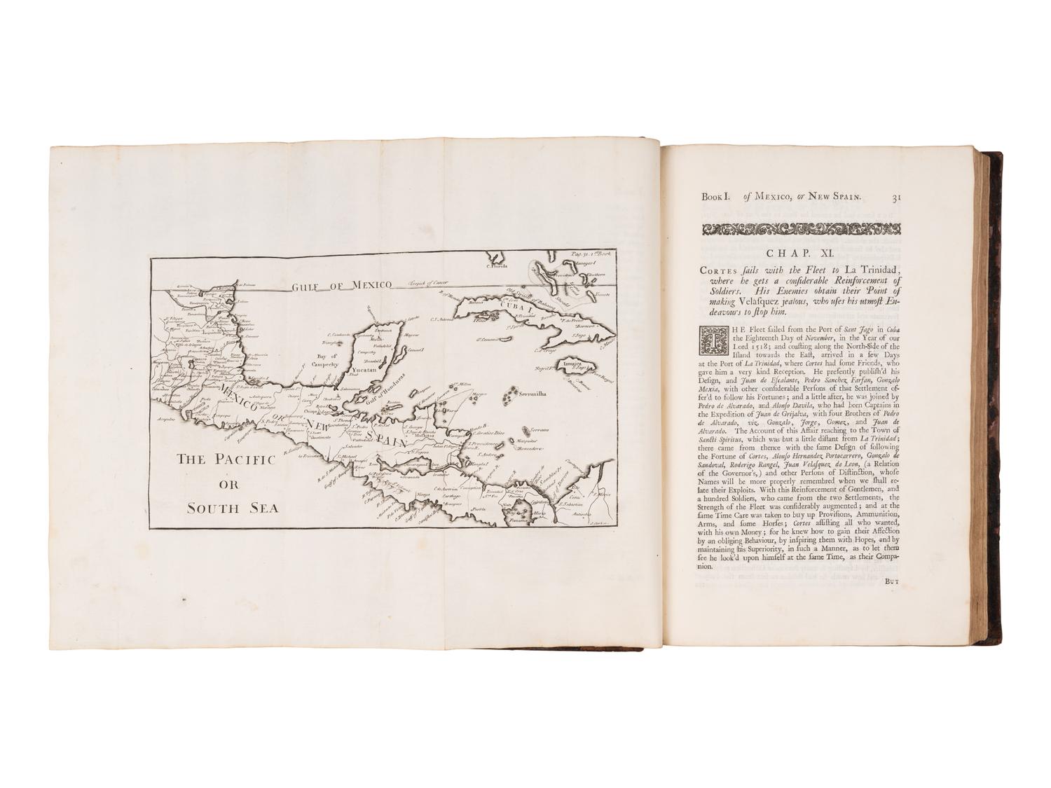 SOLIS Y RIBADENEYRA, Antonio de (1610-1686). The History of the Conquest of Mexico .... London: for T. Woodward, J. Hooke and J. Peele, 1724.