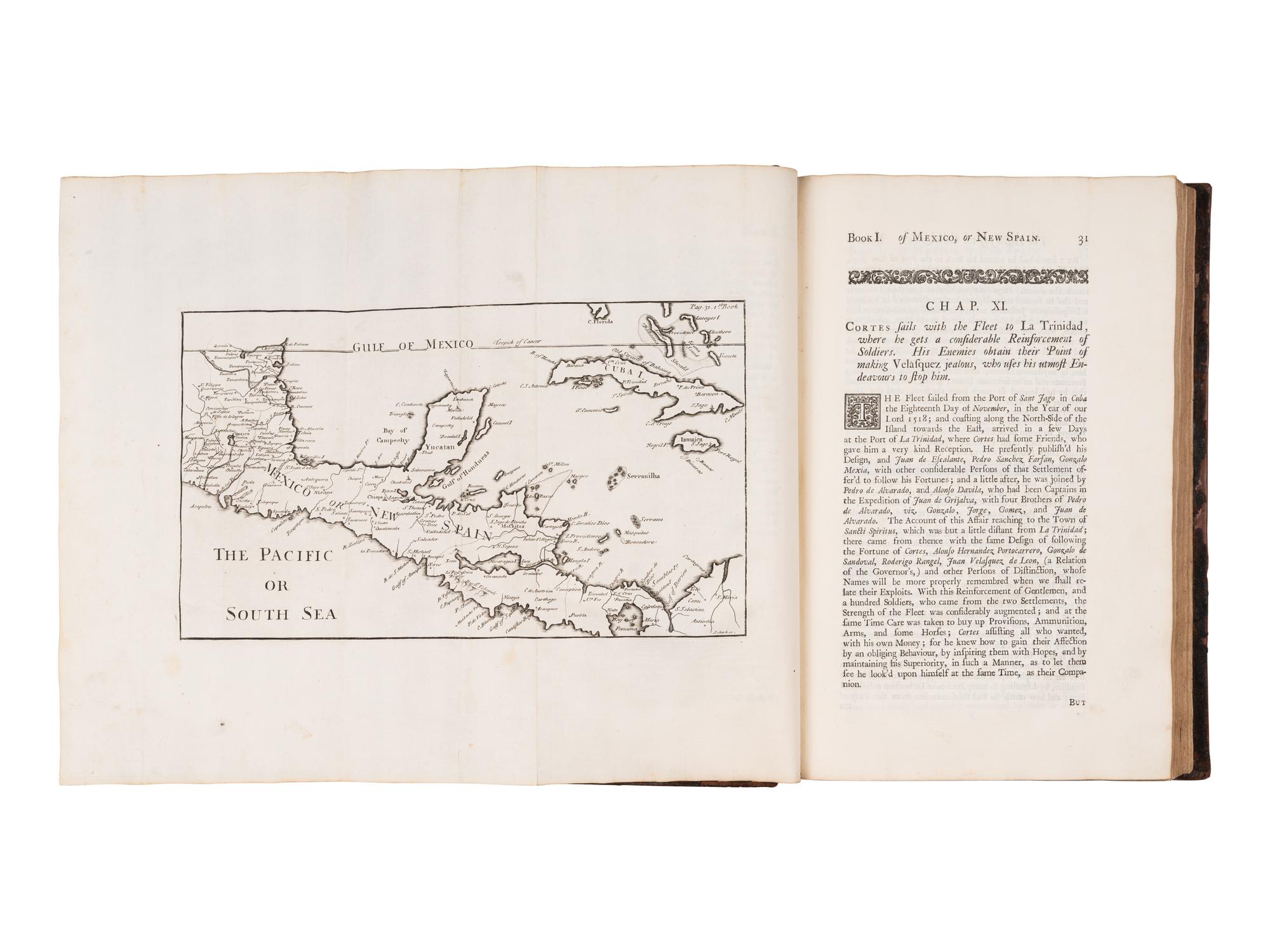 SOLIS Y RIBADENEYRA, Antonio de (1610-1686). The History of the Conquest of Mexico .... London: for T. Woodward, J. Hooke and J. Peele, 1724.