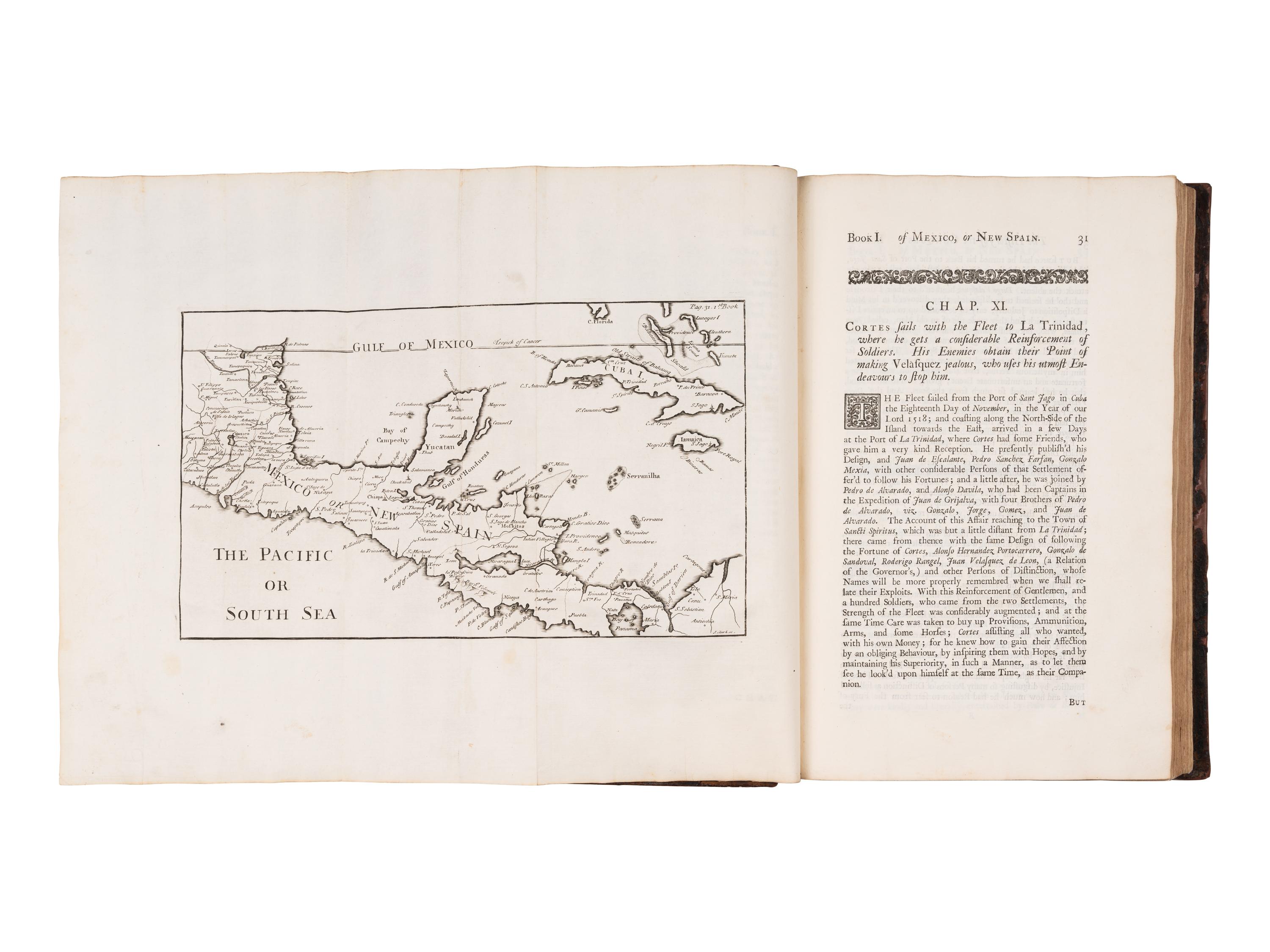 SOLIS Y RIBADENEYRA, Antonio de (1610-1686). The History of the Conquest of Mexico .... London: for T. Woodward, J. Hooke and J. Peele, 1724.