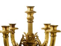 A Pair of Empire Style Gilt Bronze Five-Light Candelabra