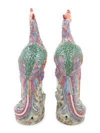 A Pair of Chinese Enameled Porcelain Phoenix Birds
