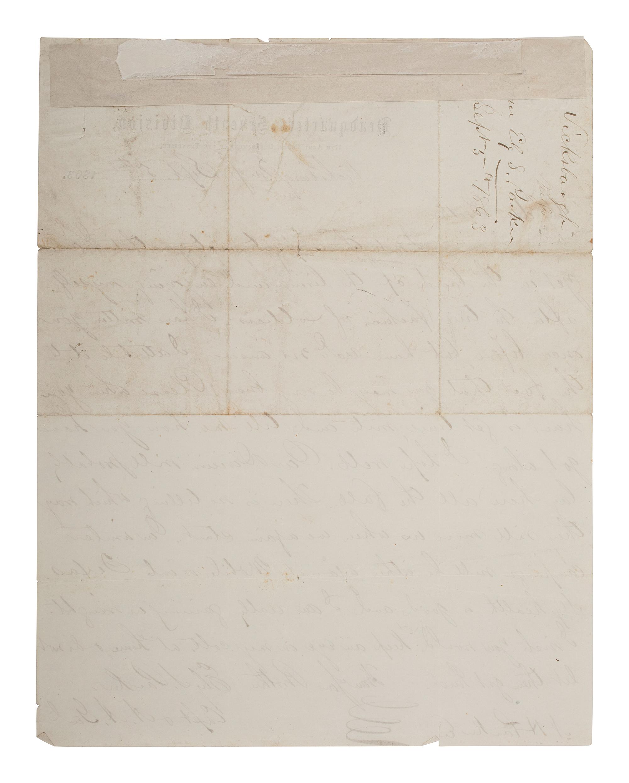 [CIVIL WAR]. PARKER, Ely S. (1828-1895). A group of 3 items, highlighted by war-date letters signed by Ely S. Parker, one in which he references the children of U.S. Grant and John A. Rawlins.