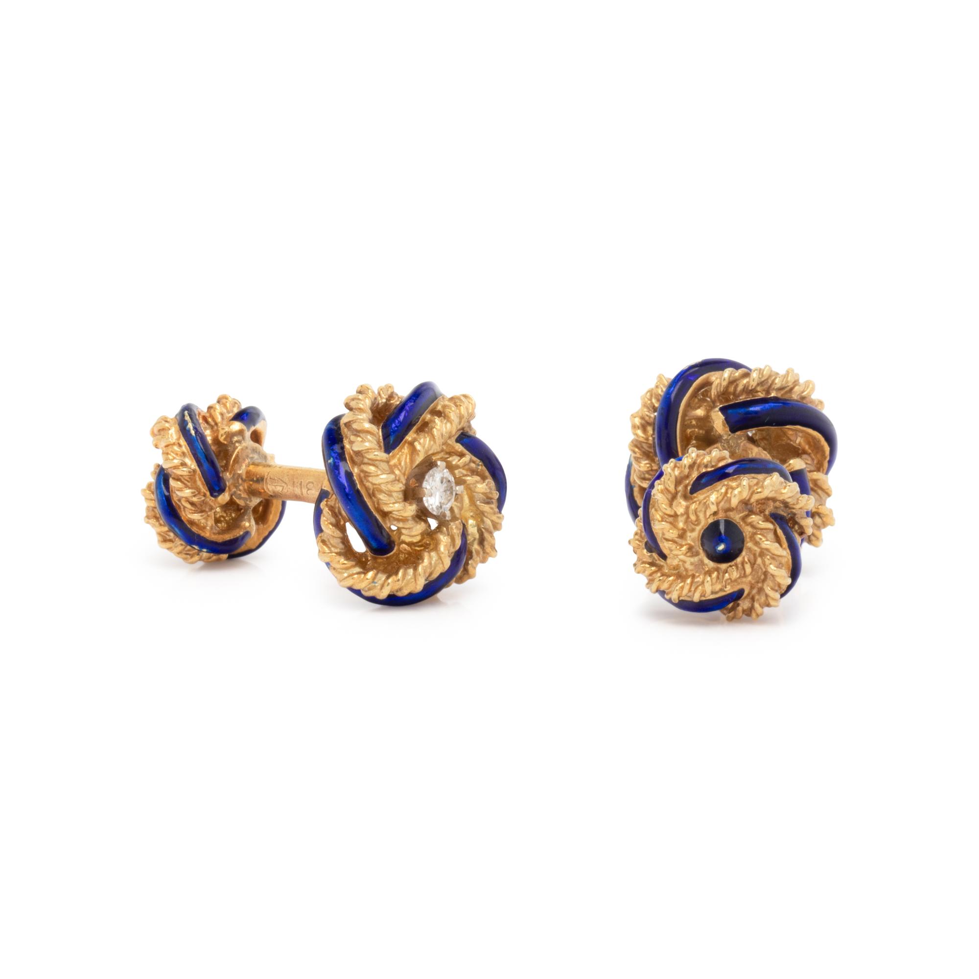 DIAMOND, ENAMEL AND YELLOW GOLD CUFFLINKS
