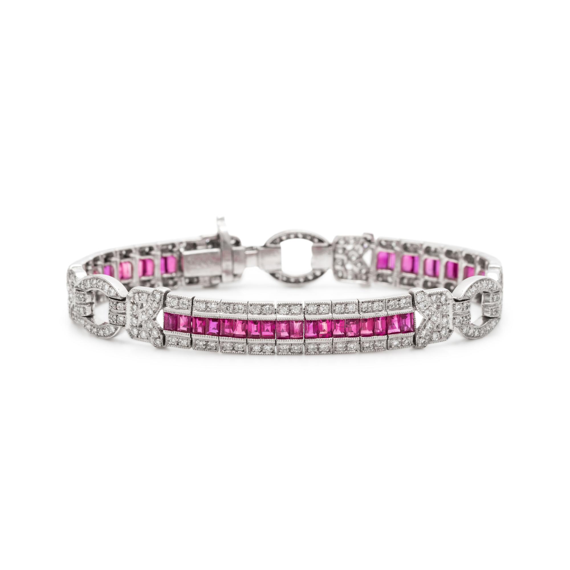 SYNTHETIC RUBY AND DIAMOND BRACELET