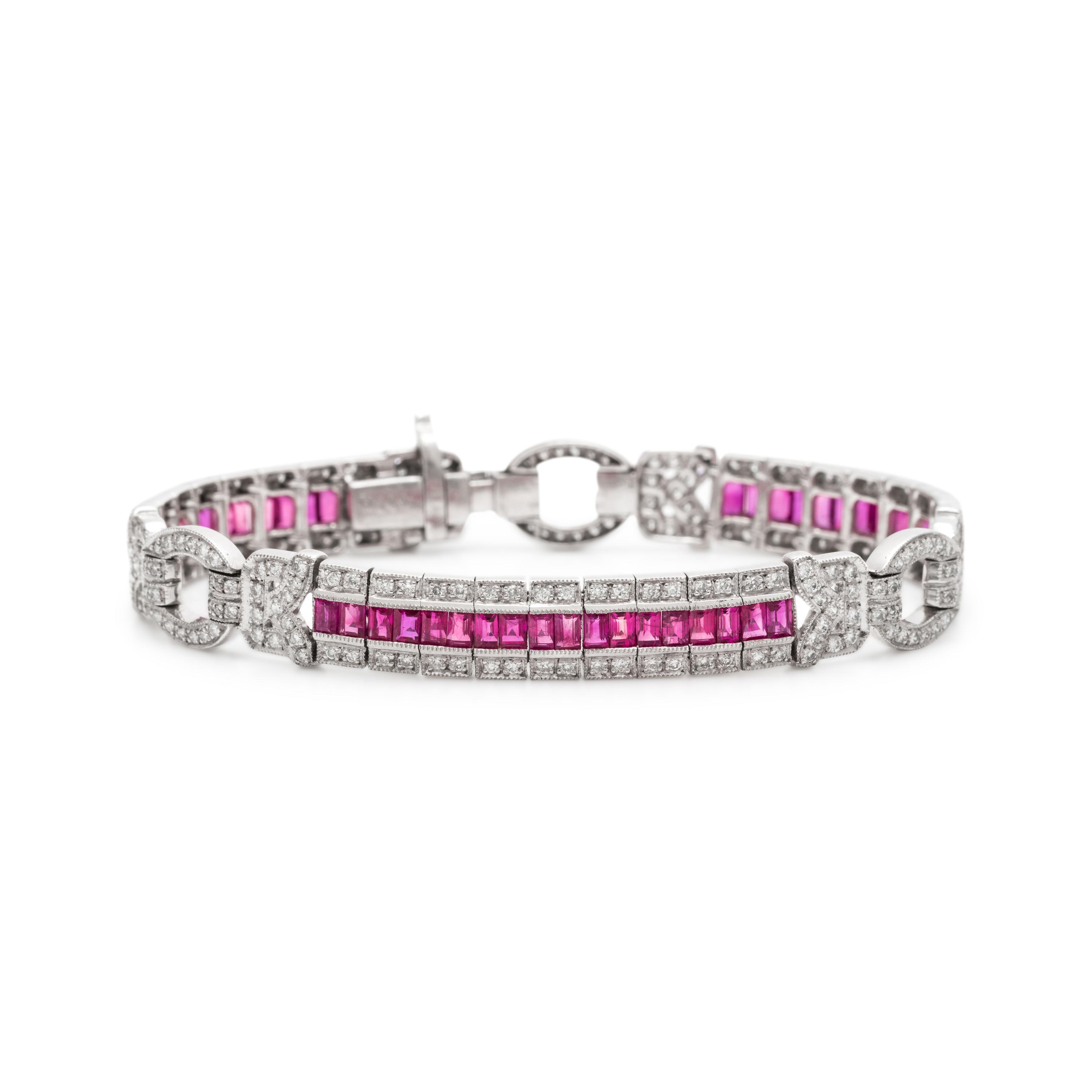 SYNTHETIC RUBY AND DIAMOND BRACELET