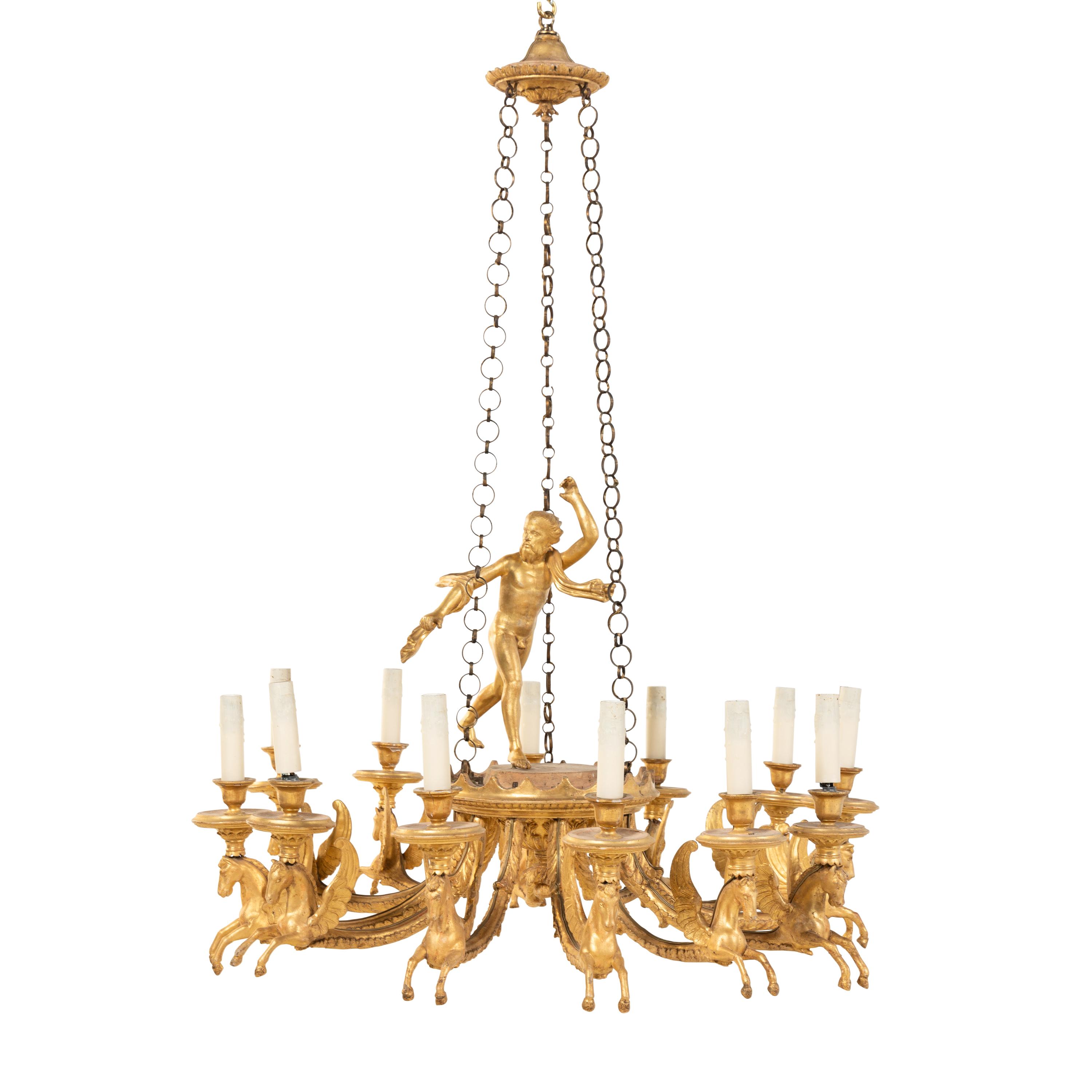 An Empire Giltwood Twelve-Light Chandelier