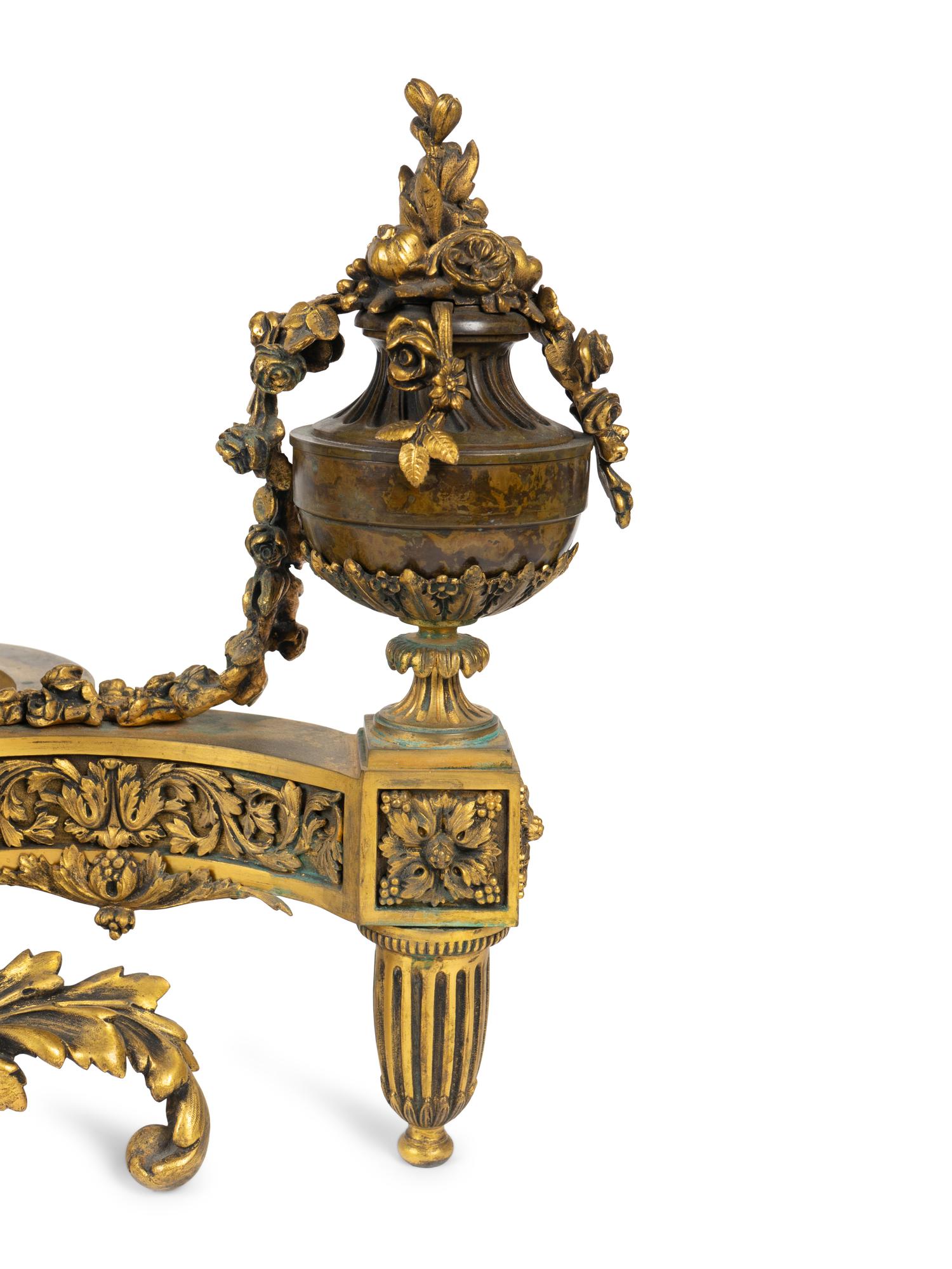 A Pair of Louis XV Style Bronze and Gilt Bronze Chenets — 19TH CENTURY