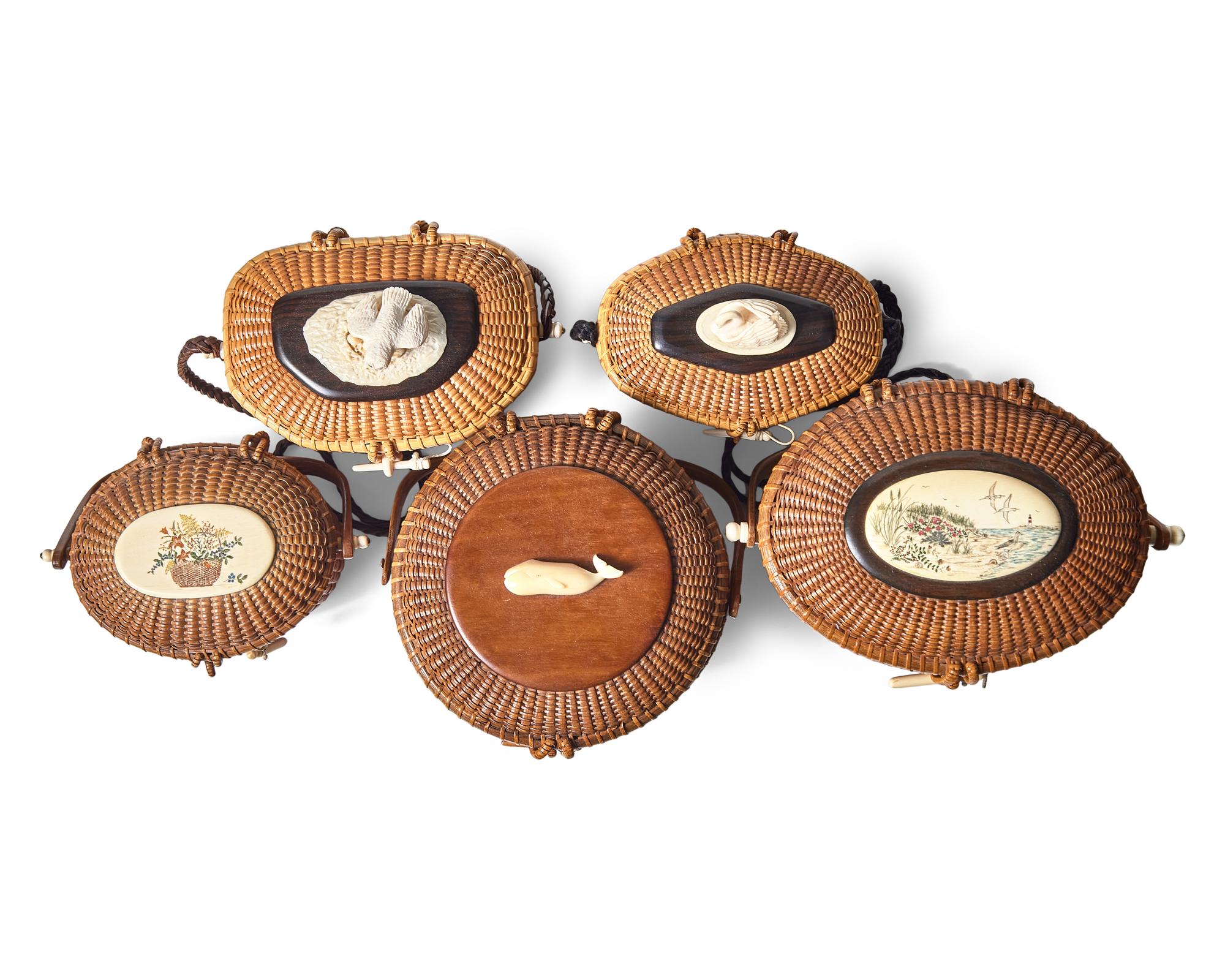 A Collection of Five Nantucket Lightship Purse Baskets, Various Makers, Dates Ranging 1963-2006