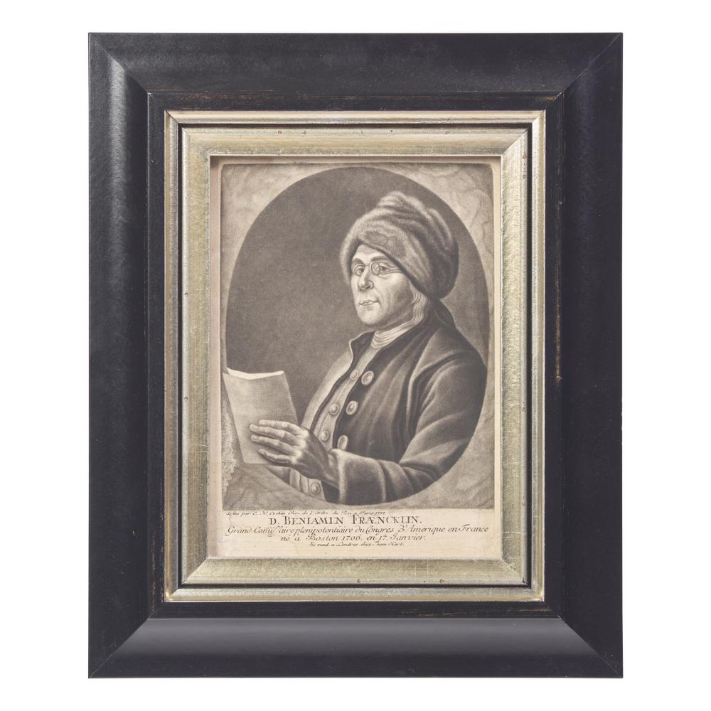 After Charles Nicolas Cochin II (French, 1715-1790), A Mezzotint of Benjamin Franklin, or "D. Benjamin Fraencklin. Grand Commissaire plenipotentiare du Congres d'Amerique en France ne a Boston 1706. en 17. Janvier."