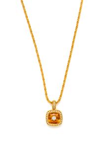 YELLOW GOLD, CITRINE AND DIAMOND PENDANT/NECKLACE