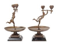 A Pair of French Cast Metal Figural Two-Light Candelabra