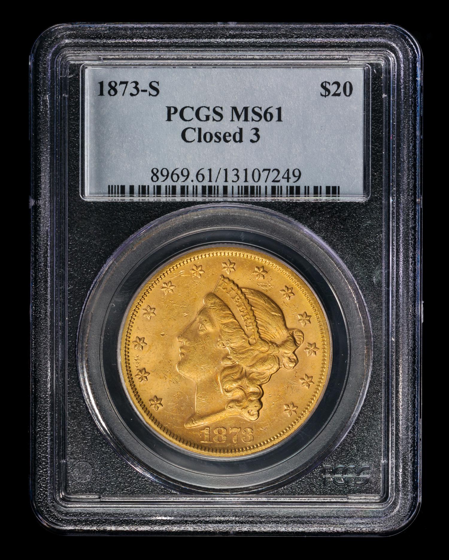 A United States 1873-S Liberty Head: Closed 3 $20 Gold Coin