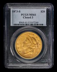 A United States 1873-S Liberty Head: Closed 3 $20 Gold Coin