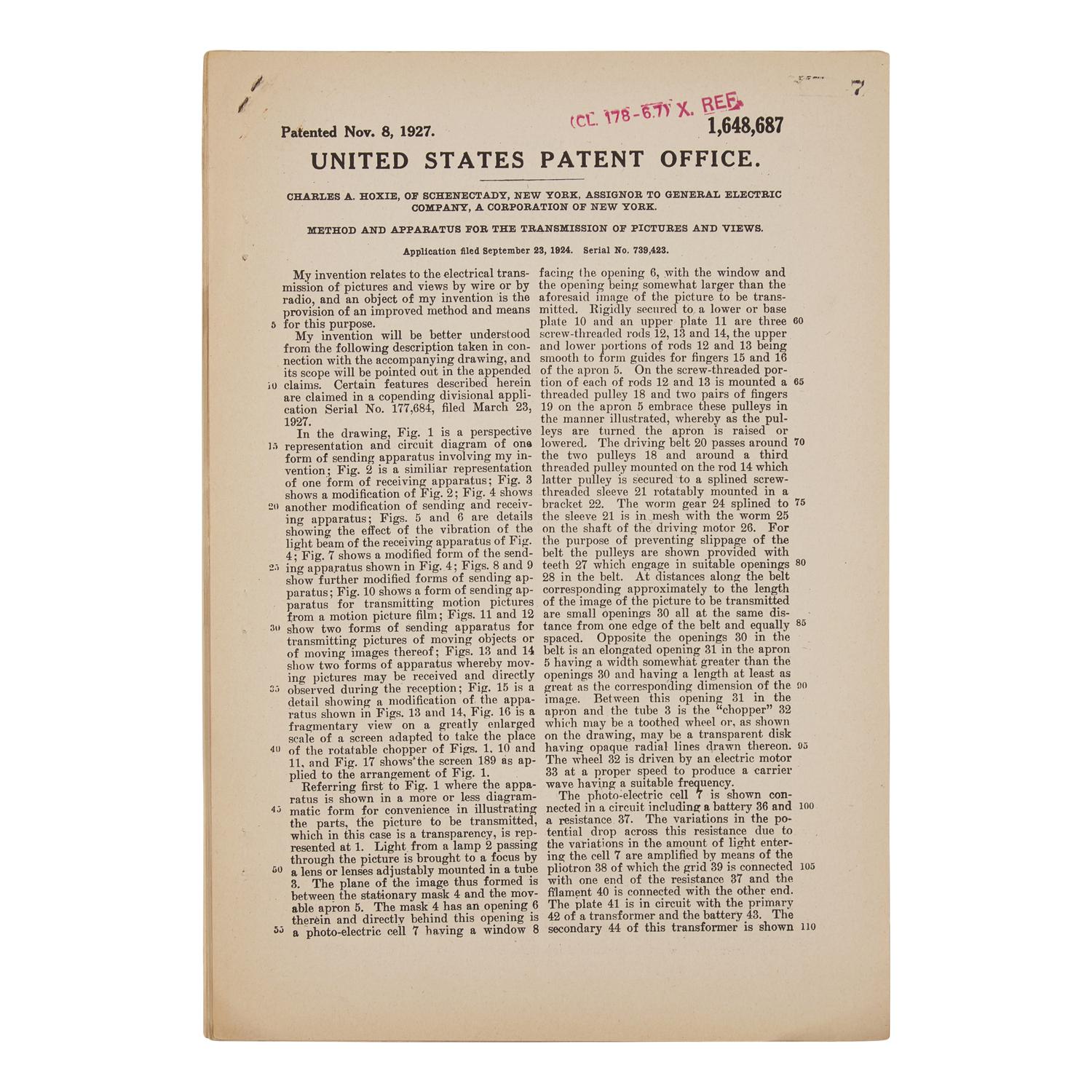 [Technology] United States Patent Issued to a Pioneer in Sound Film, 1927