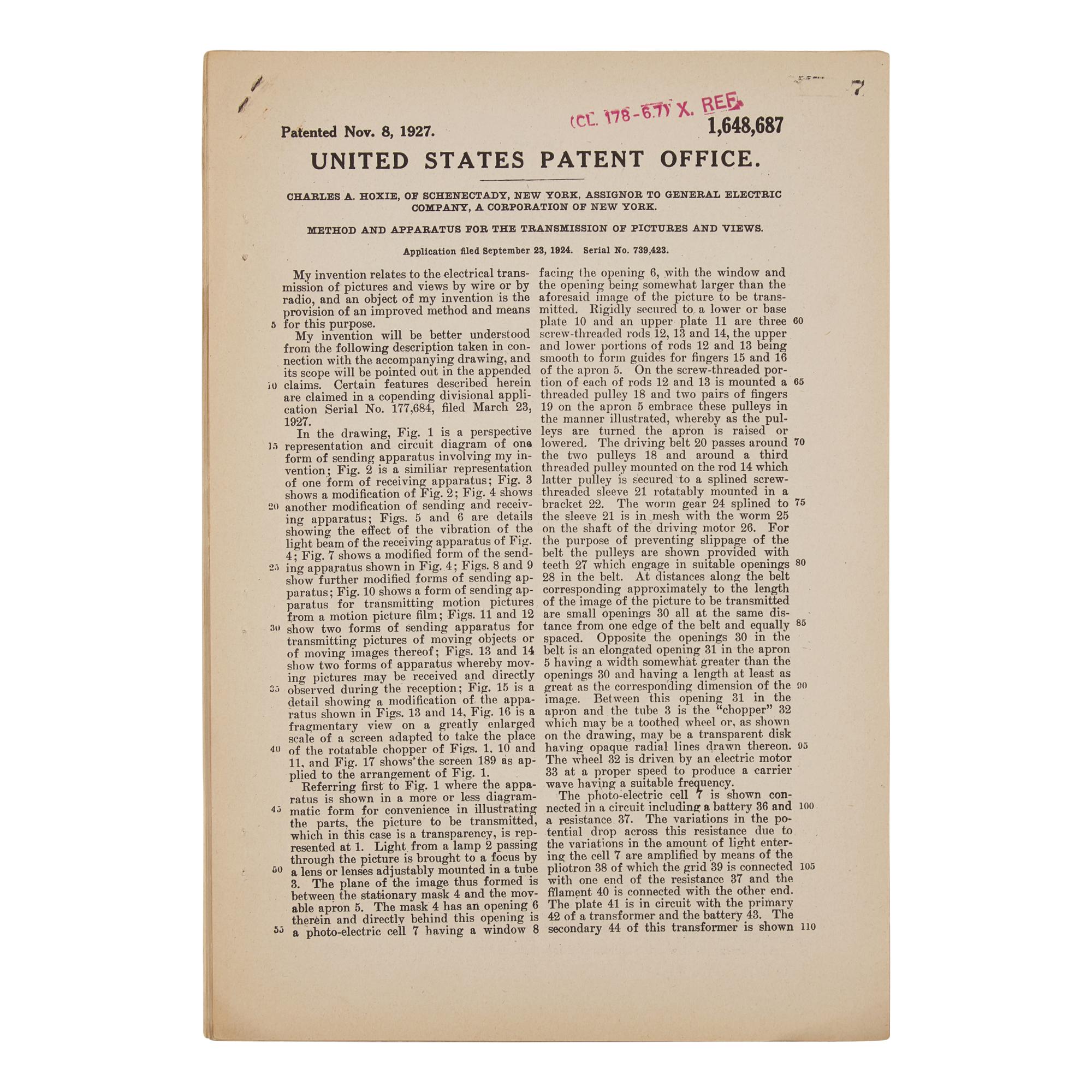 [Technology] United States Patent Issued to a Pioneer in Sound Film, 1927