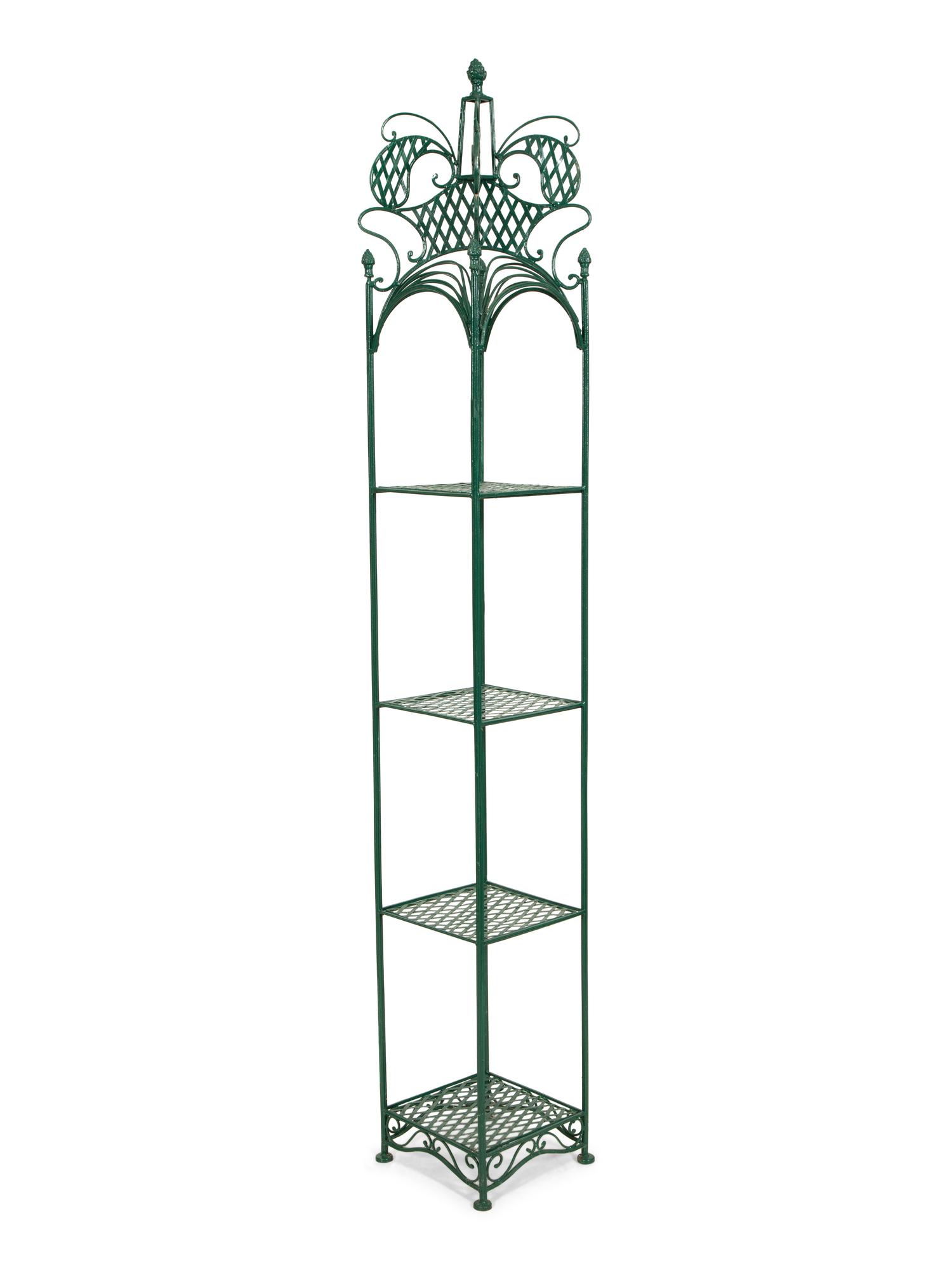 A Victorian Green-Painted Wrought Iron Etagere