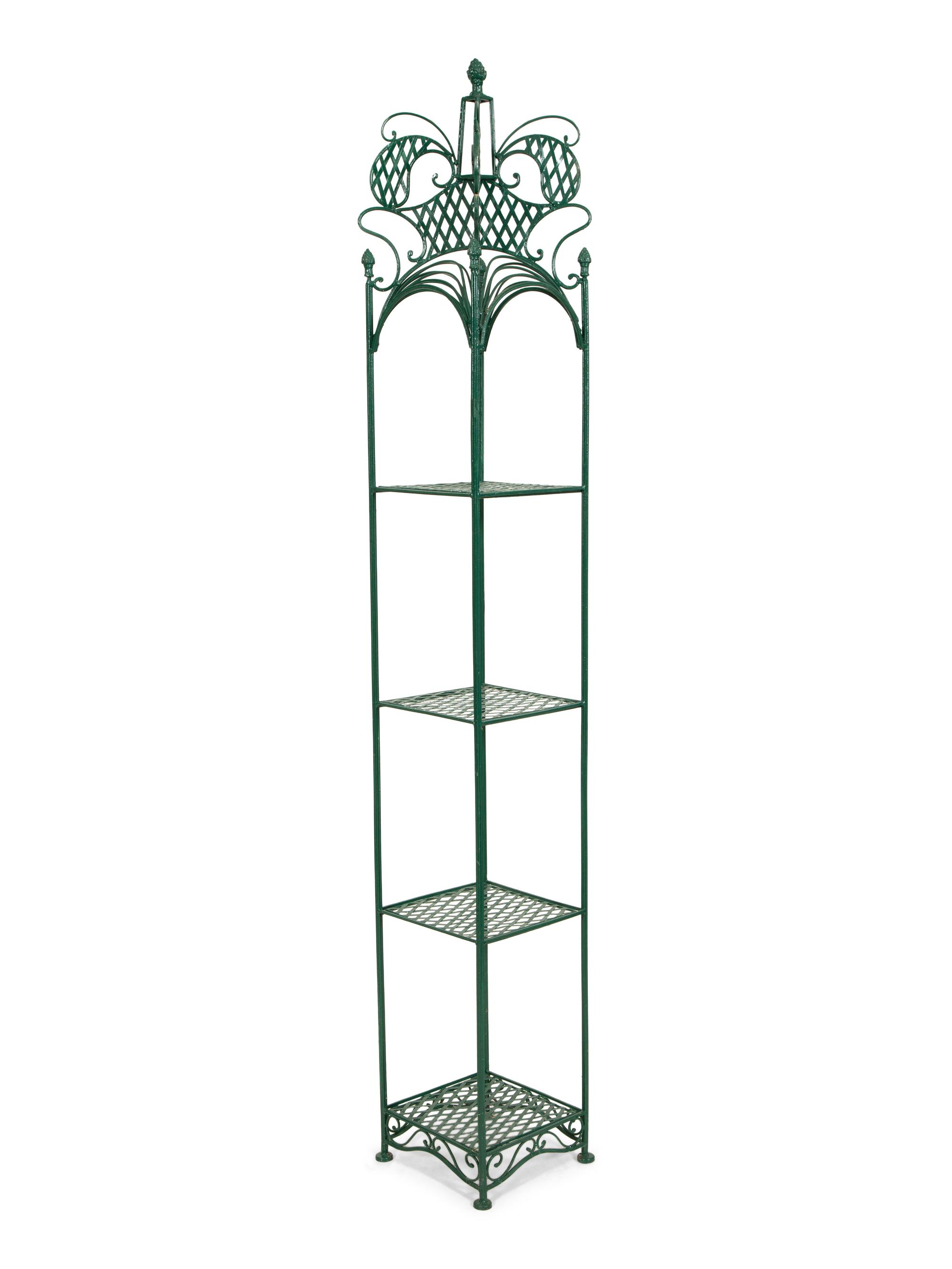 A Victorian Green-Painted Wrought Iron Etagere
