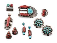 Navajo Silver, Turquoise, and Coral Jewelry