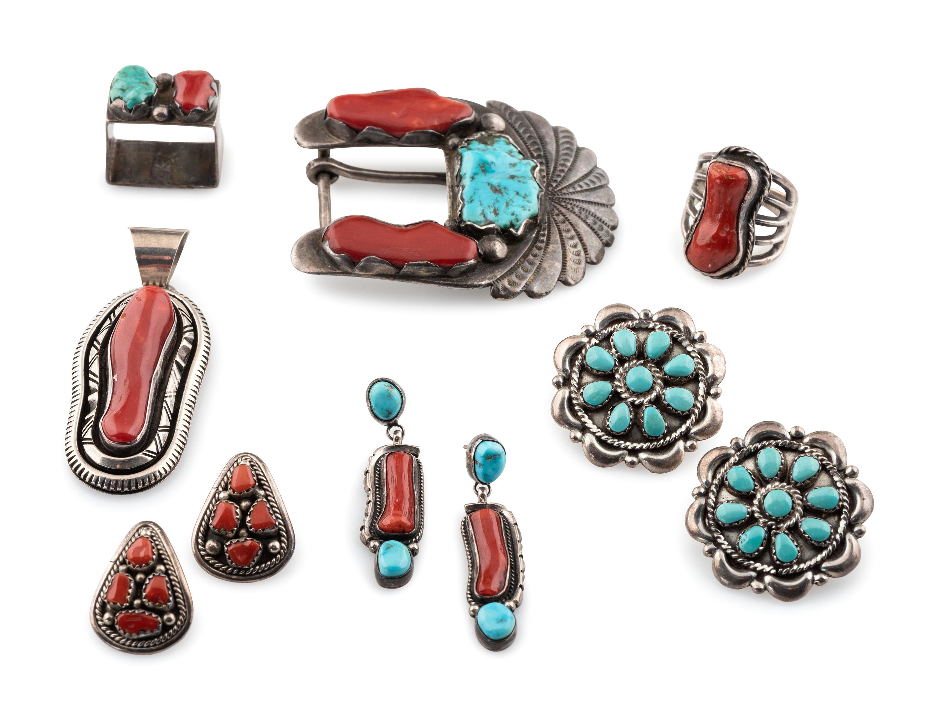 Navajo Silver, Turquoise, and Coral Jewelry