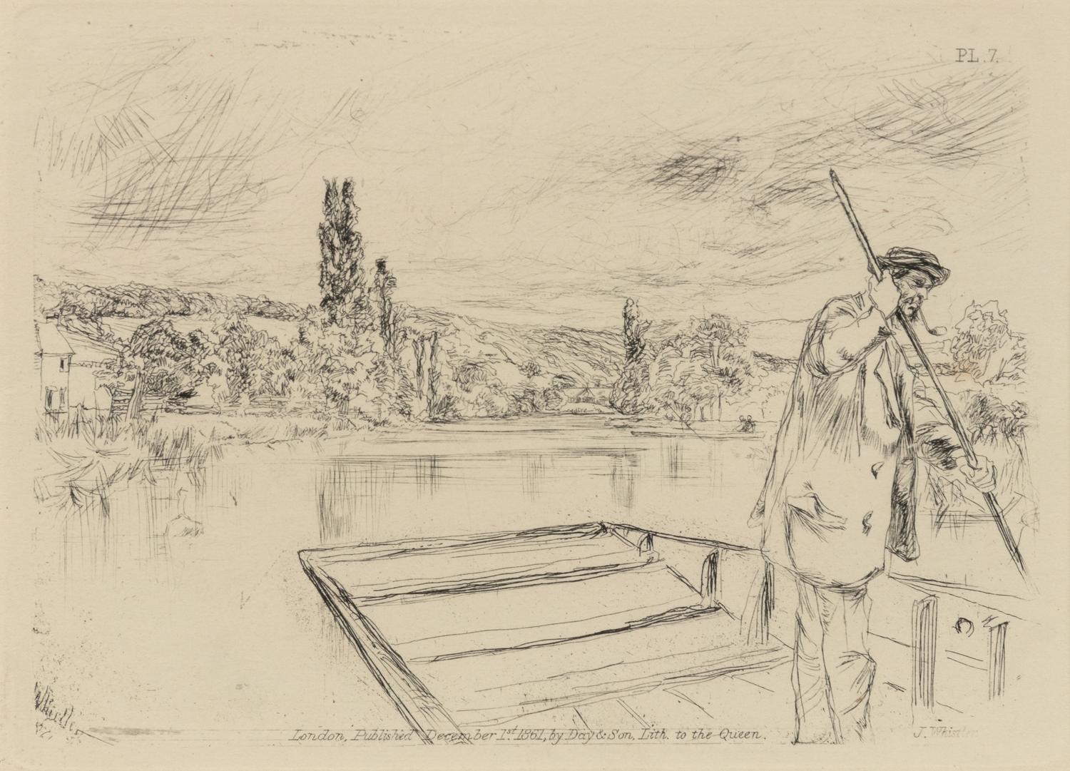 A group of four 19th and 20th Century European Prints (After James Abbott McNeill Whistler, William Hogarth, Charles François Daubigny and an unknown artist)