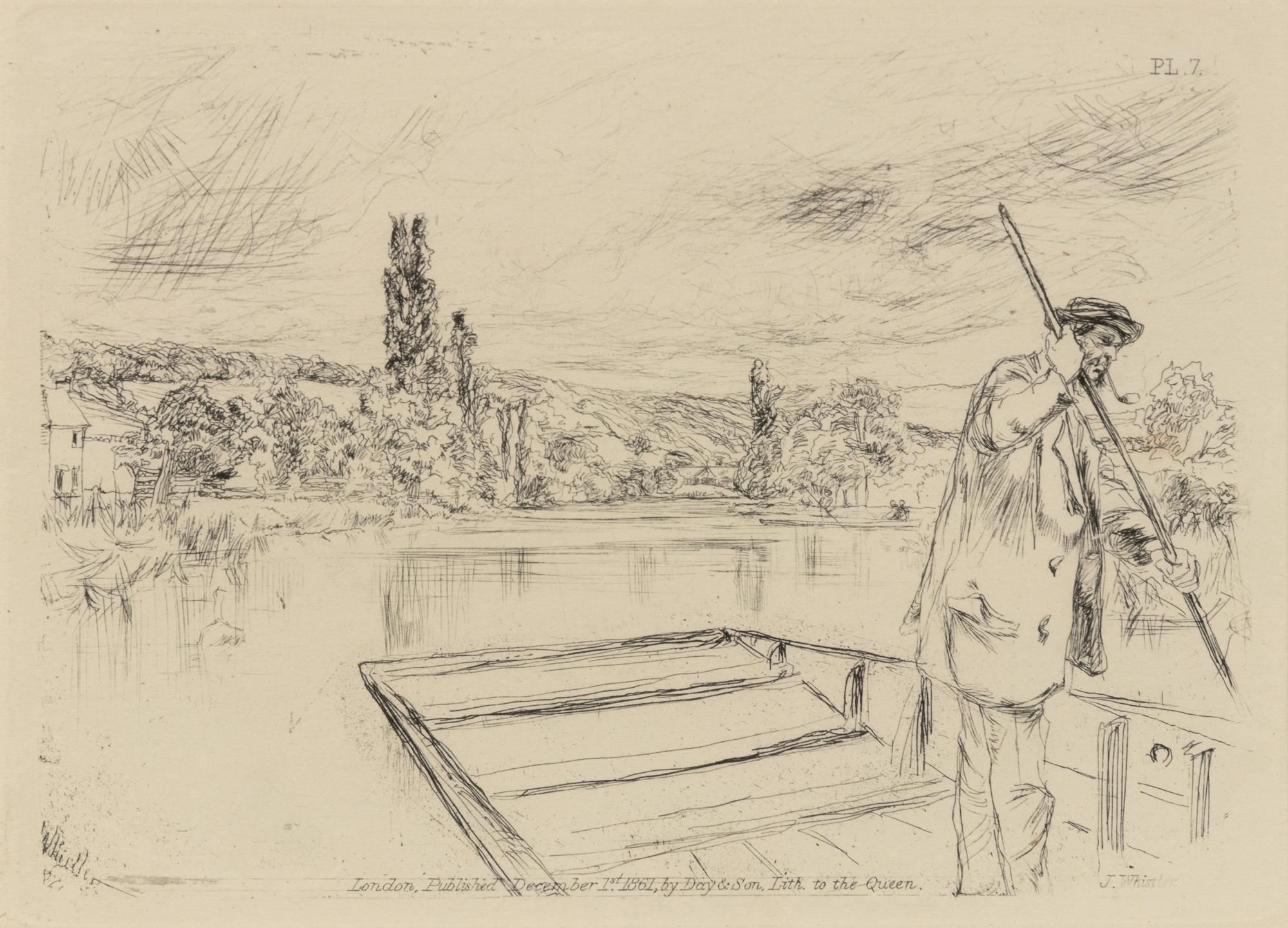 A group of four 19th and 20th Century European Prints (After James Abbott McNeill Whistler, William Hogarth, Charles François Daubigny and an unknown artist)