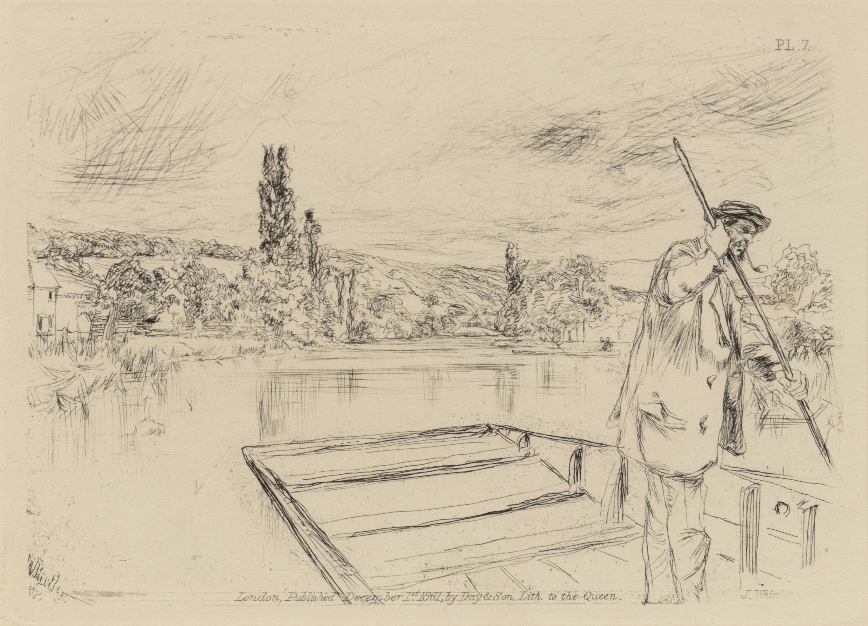 A group of four 19th and 20th Century European Prints (After James Abbott McNeill Whistler, William Hogarth, Charles François Daubigny and an unknown artist)