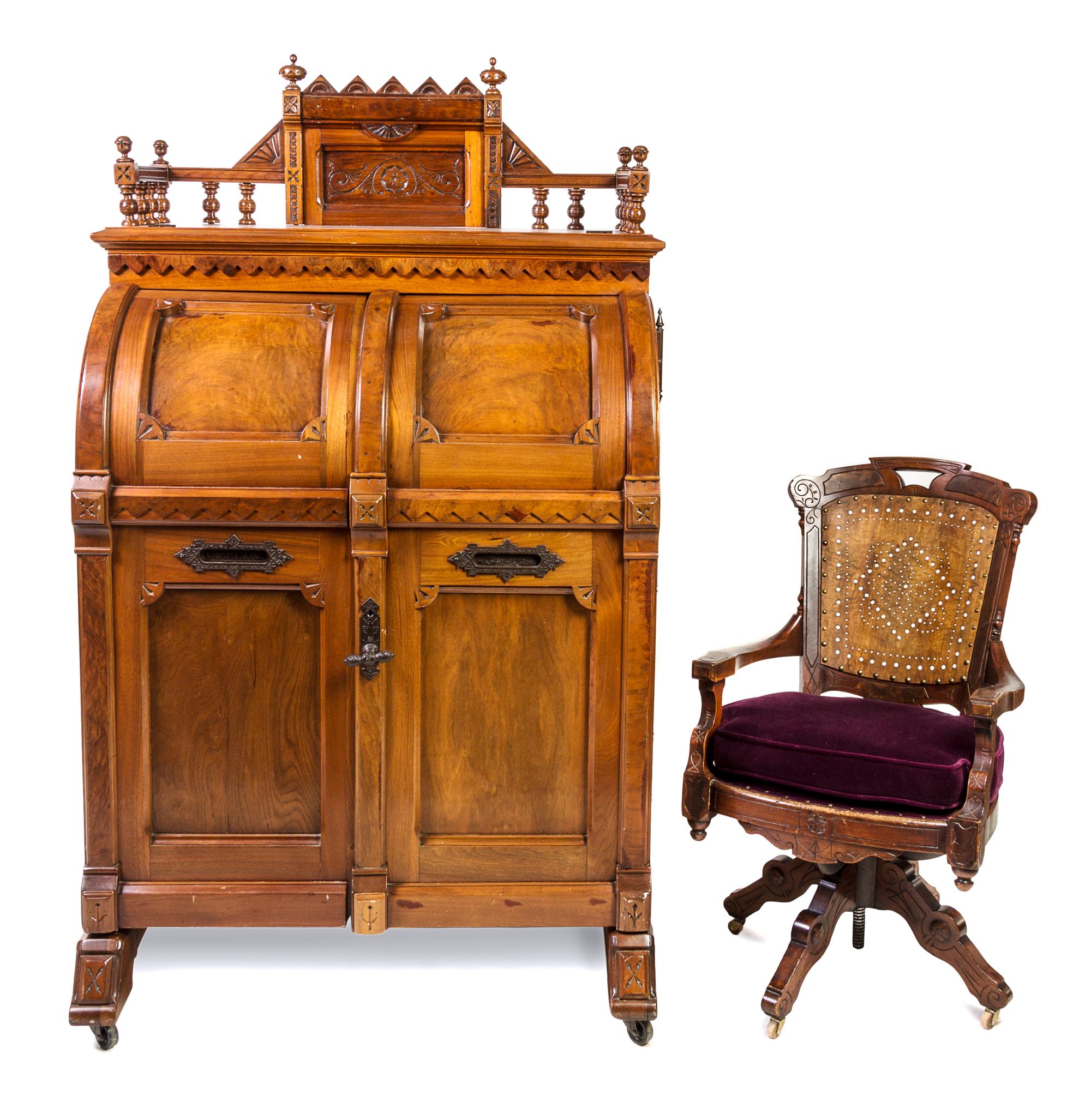 A Wooton Walnut Patent Secretary Desk Height of desk 70 1/2 x width 42 1/2 x depth 31 1/2 inches. — LATE 19TH CENTURY