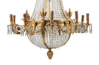 A Pair of French Neoclassical Style Gilt Bronze and Cut Glass Ten-Light Chandeliers