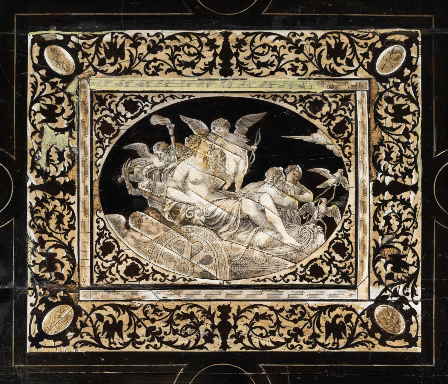 A North Italian Bone-Inlaid Ebonized Library Table