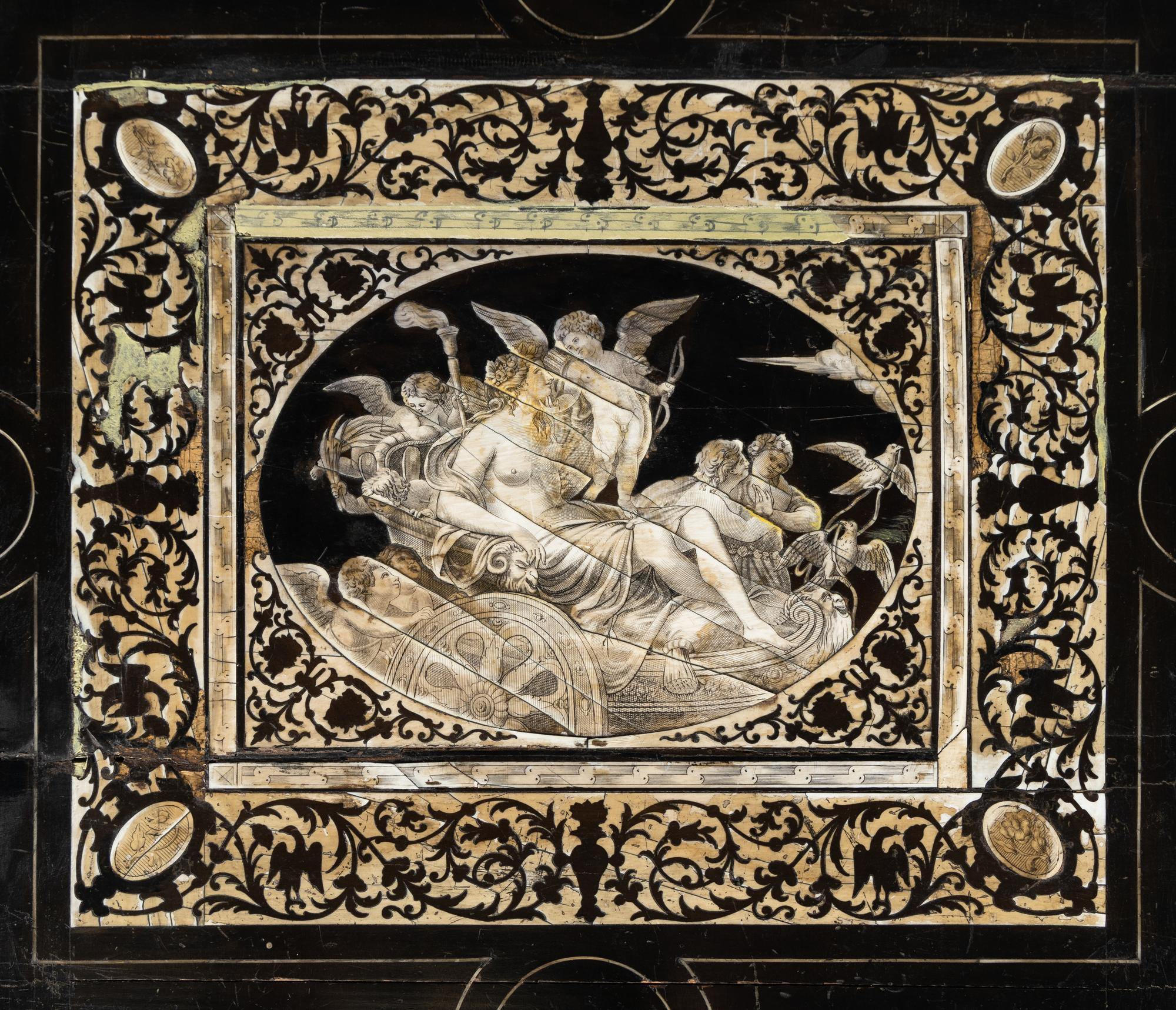 A North Italian Bone-Inlaid Ebonized Library Table