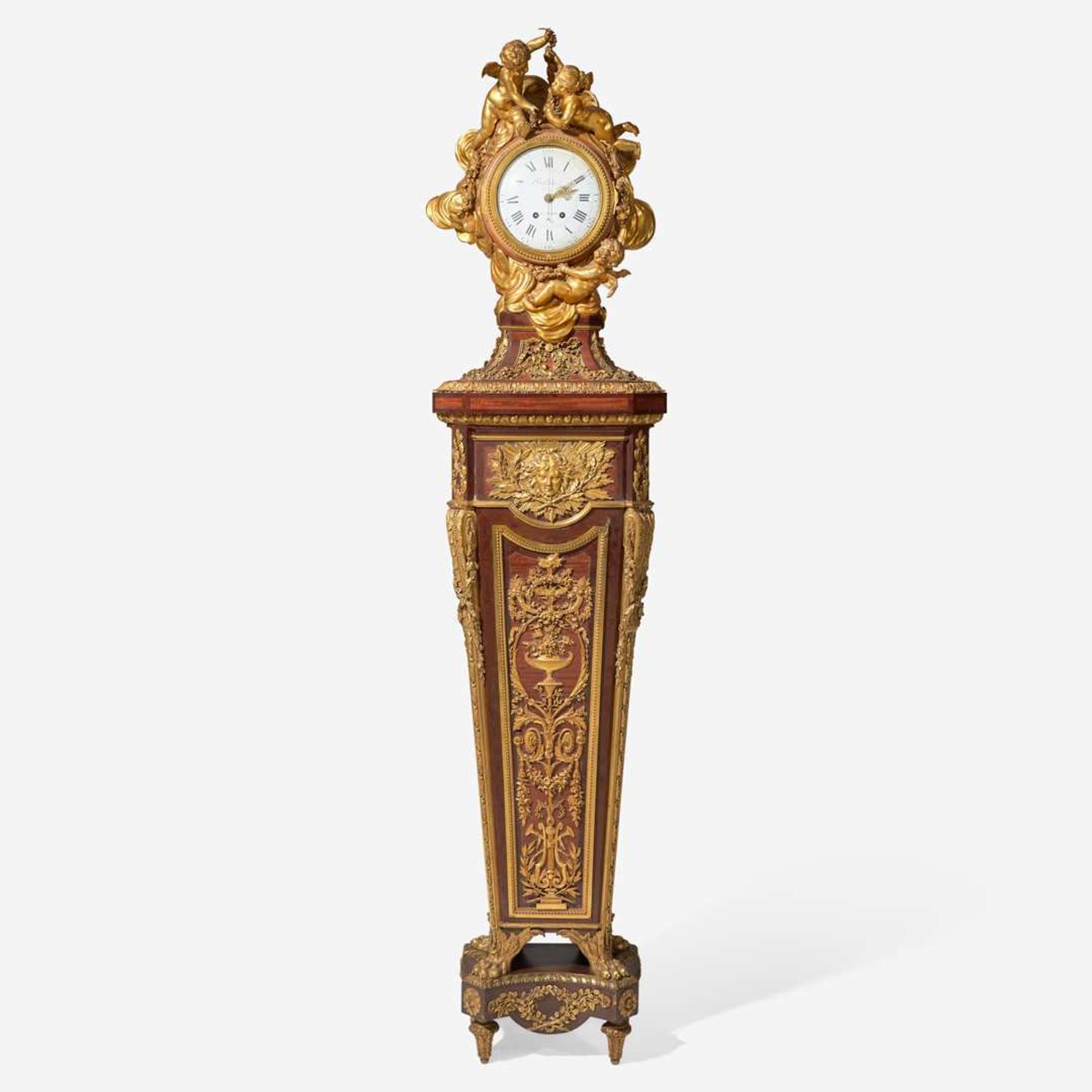 A Louis XVI style gilt-bronze mounted mahogany pedestal regulator clock François Linke (French, 1855-1946), with works by Dufaud, Paris, France, 1902-1910