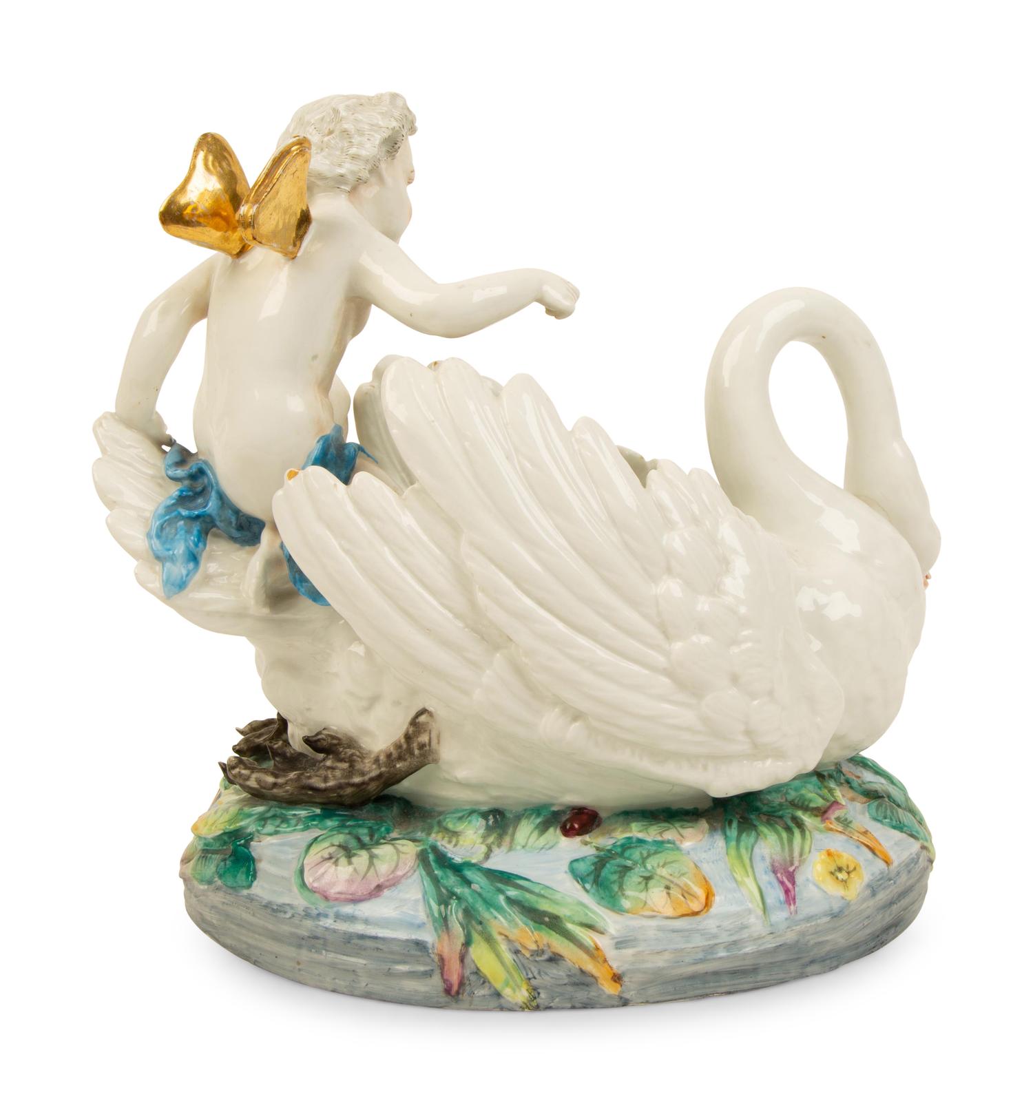 A Meissen Style Porcelain Swan-Form Centerpiece — 19TH CENTURY