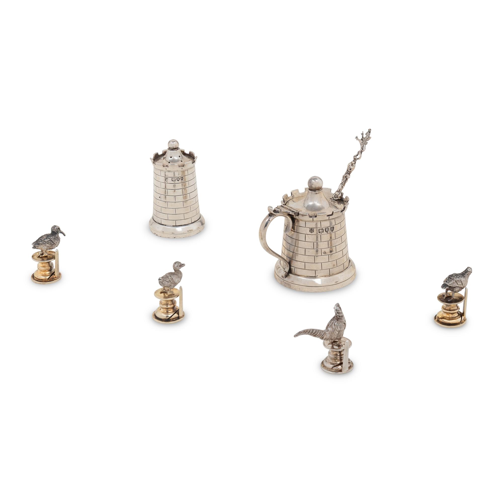 A Group of English Silver Whimsical Table Articles
