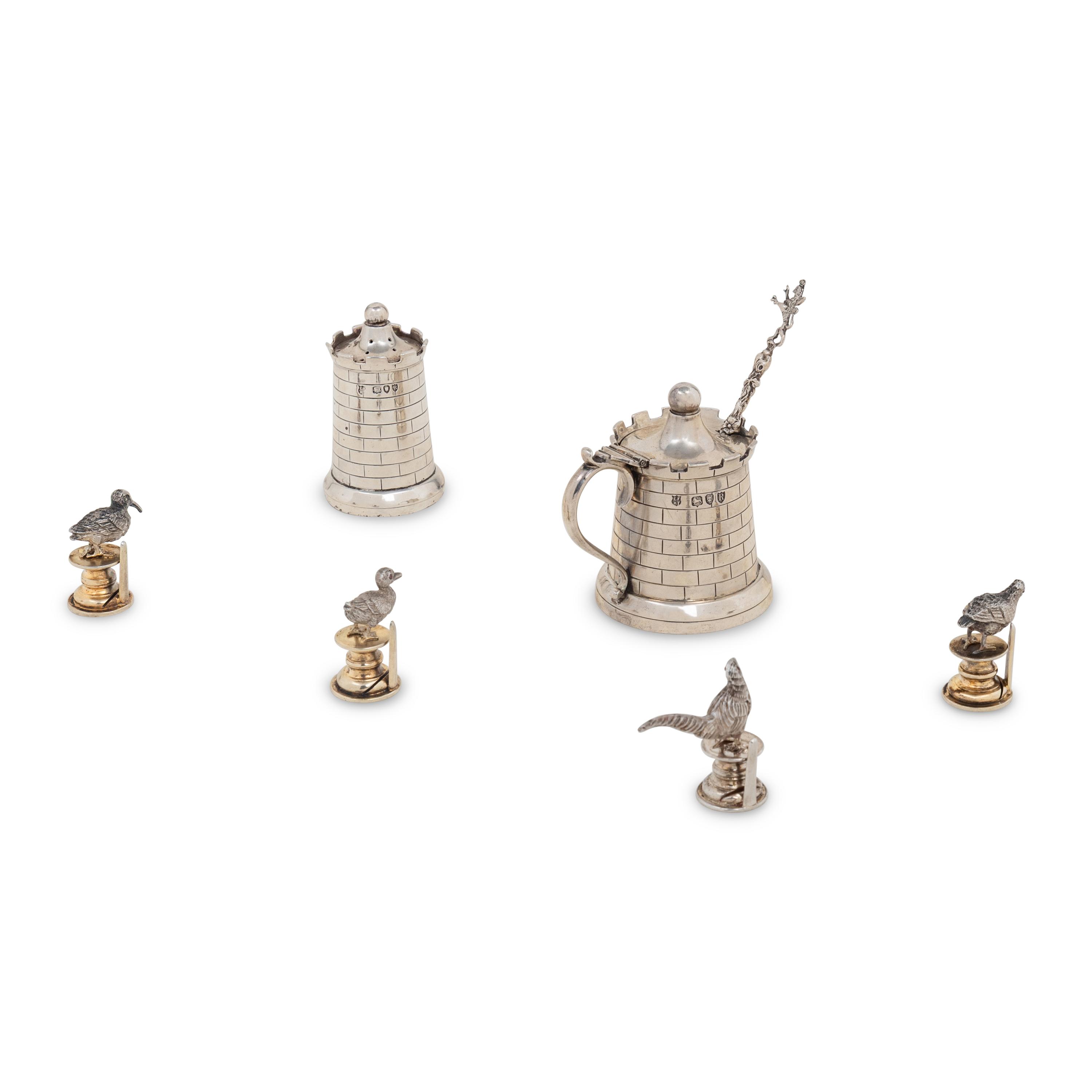 A Group of English Silver Whimsical Table Articles