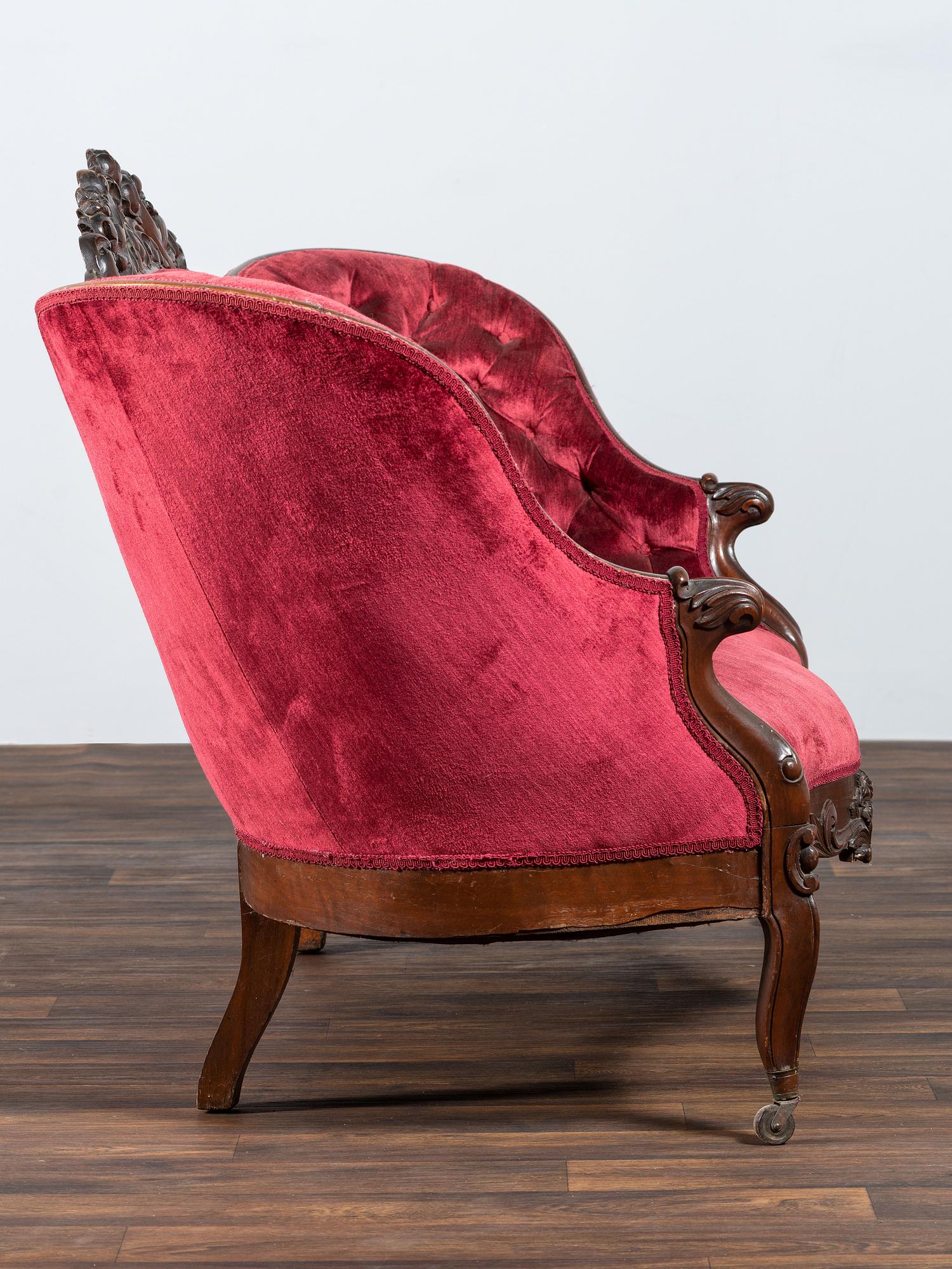A Victorian Floral Carved Rosewood Parlor Settee