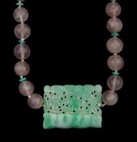 Three Chinese Jade Nephrite and Rose Quartz Jewelries