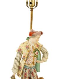 A Pair of Meissen Porcelain Figures Mounted as Table Lamps